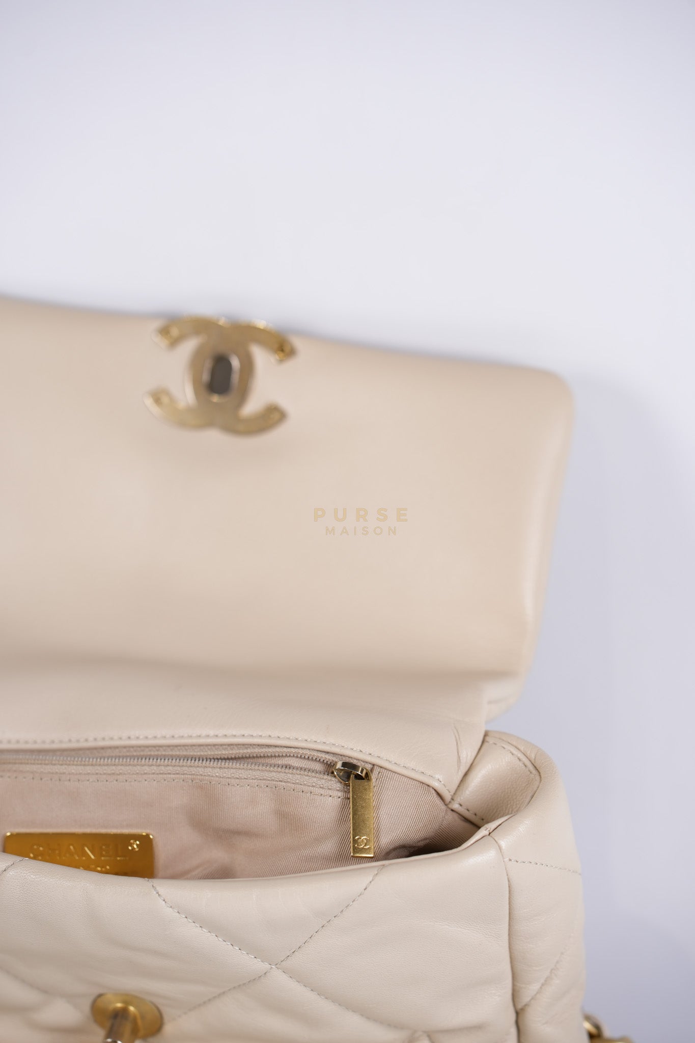 19 Small in Beige Goatskin Leather and Mixed Hardware Series 30 | Purse Maison Luxury Bags Shop