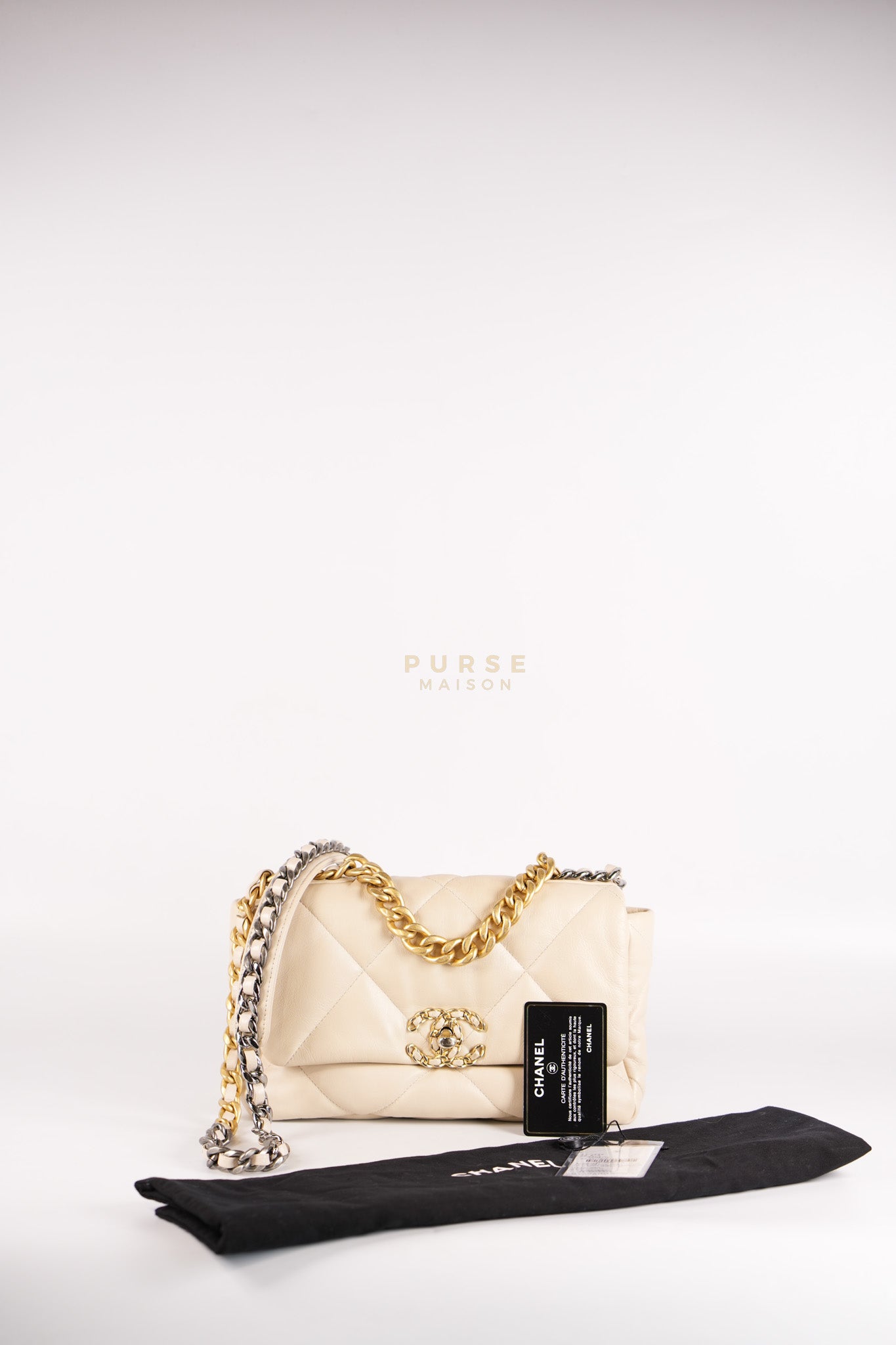 19 Small in Beige Goatskin Leather and Mixed Hardware Series 30 | Purse Maison Luxury Bags Shop