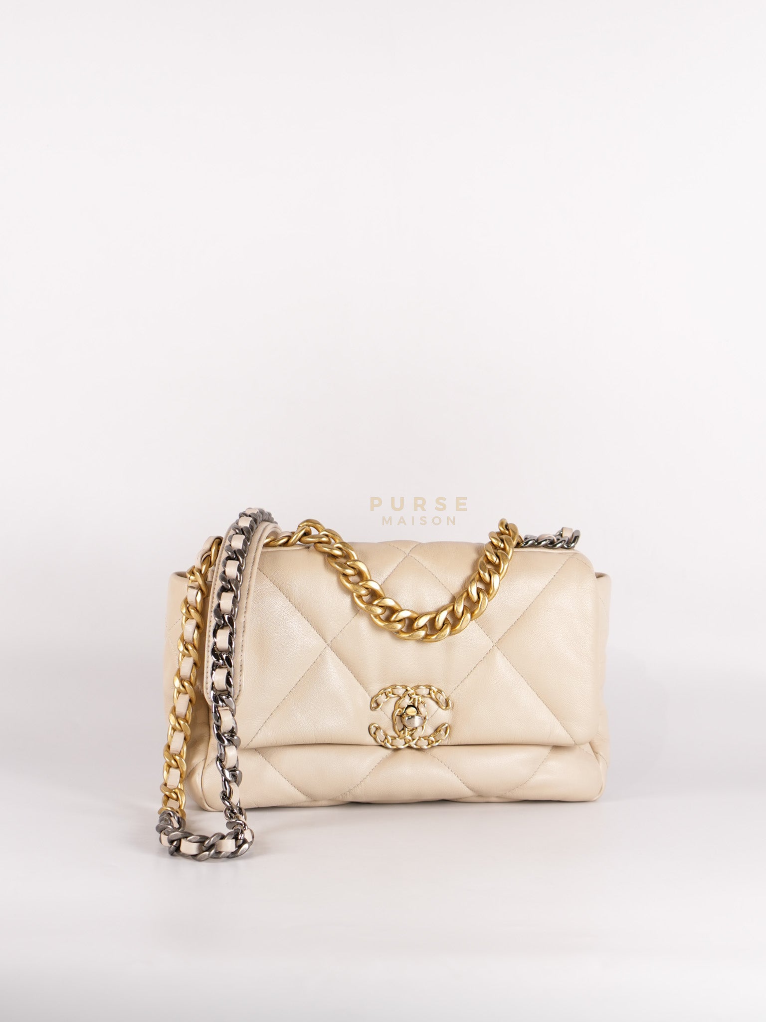 19 Small in Beige Goatskin Leather and Mixed Hardware Series 30 | Purse Maison Luxury Bags Shop