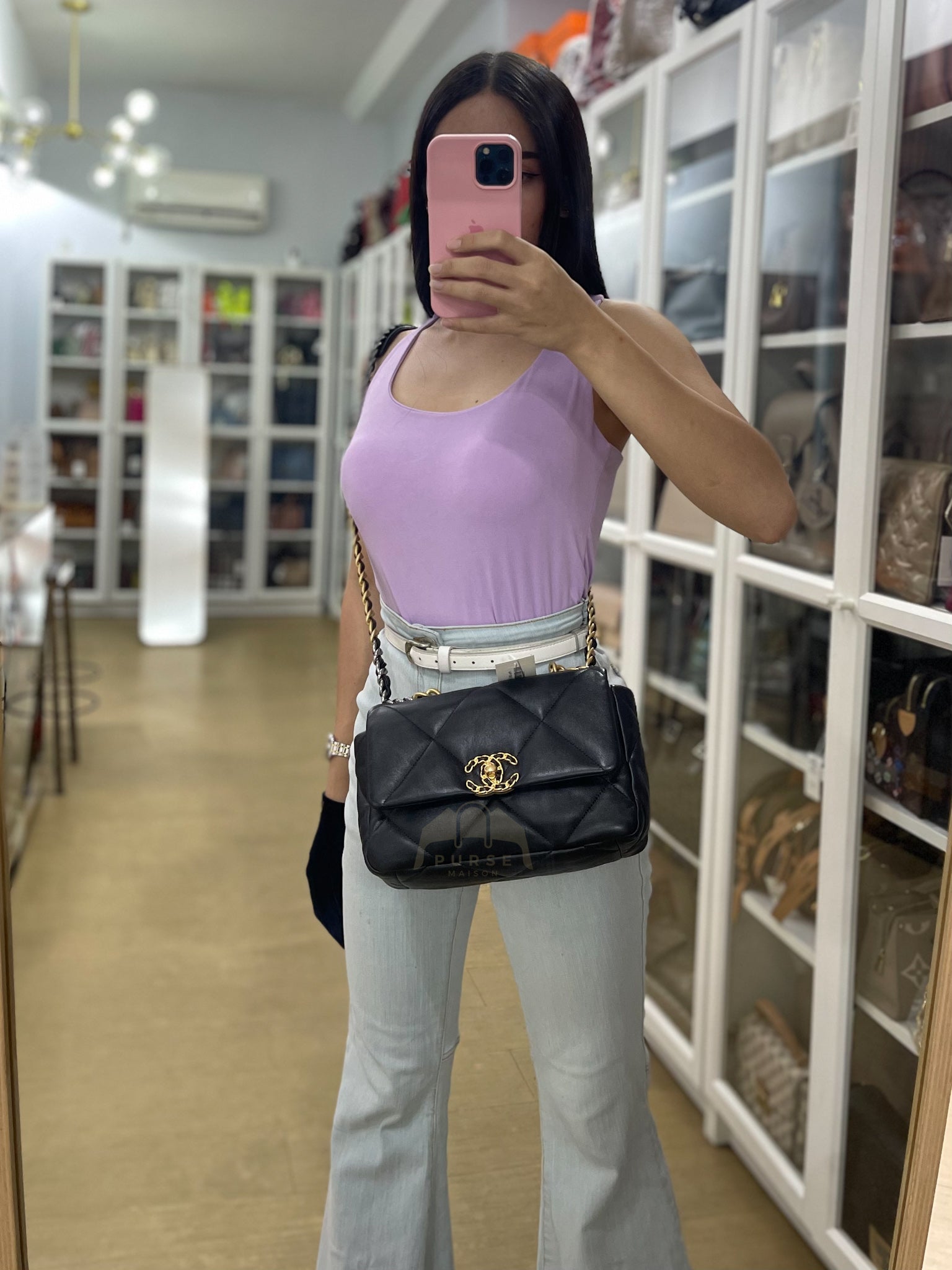 19 Small in Black Quilted Goatskin Leather and Mixed Hardware Series 31 | Purse Maison Luxury Bags Shop