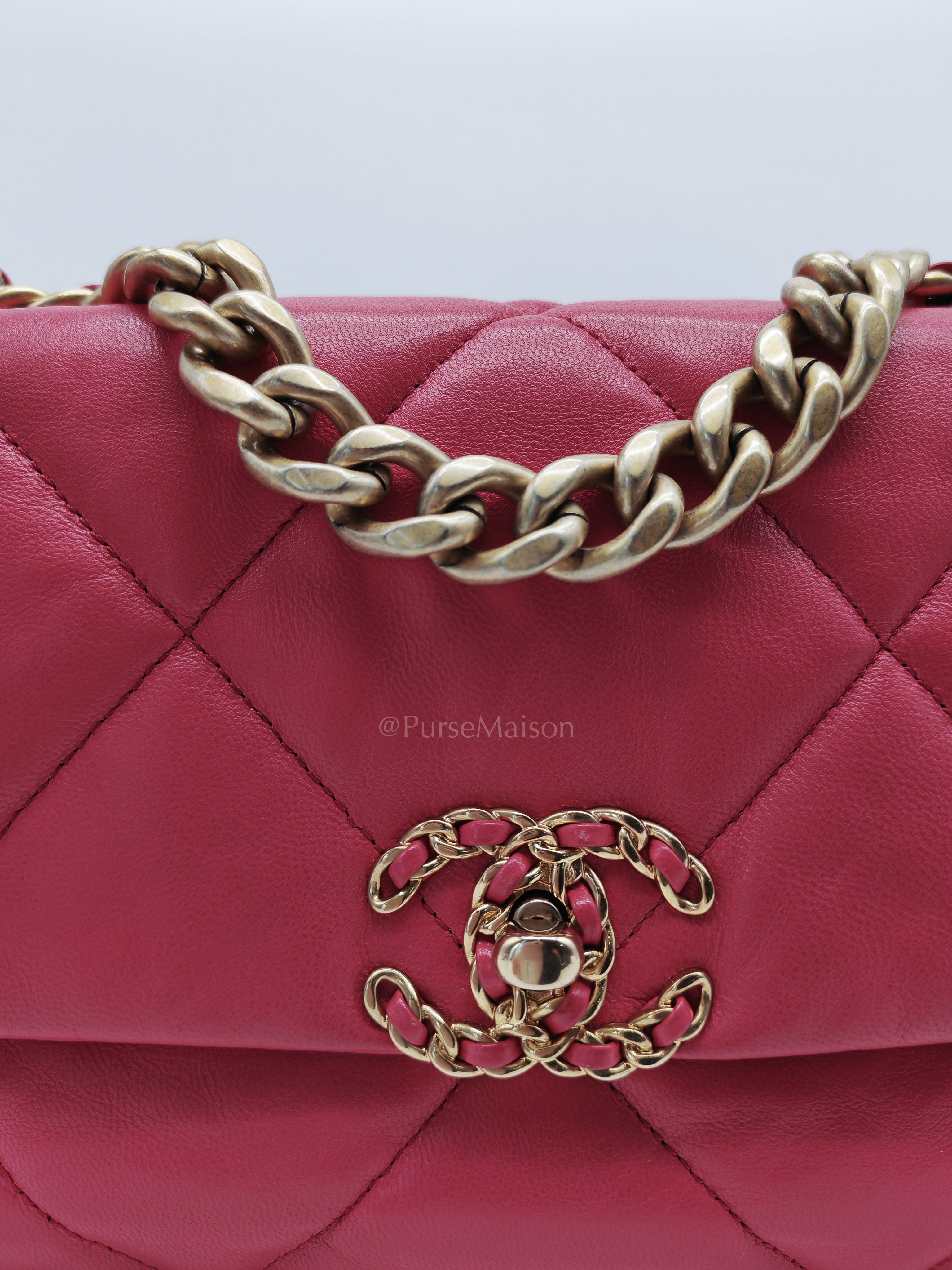 19 Small in Dark Pink Quilted Goatskin Leather Mixed Hardware Series 30 | Purse Maison Luxury Bags Shop