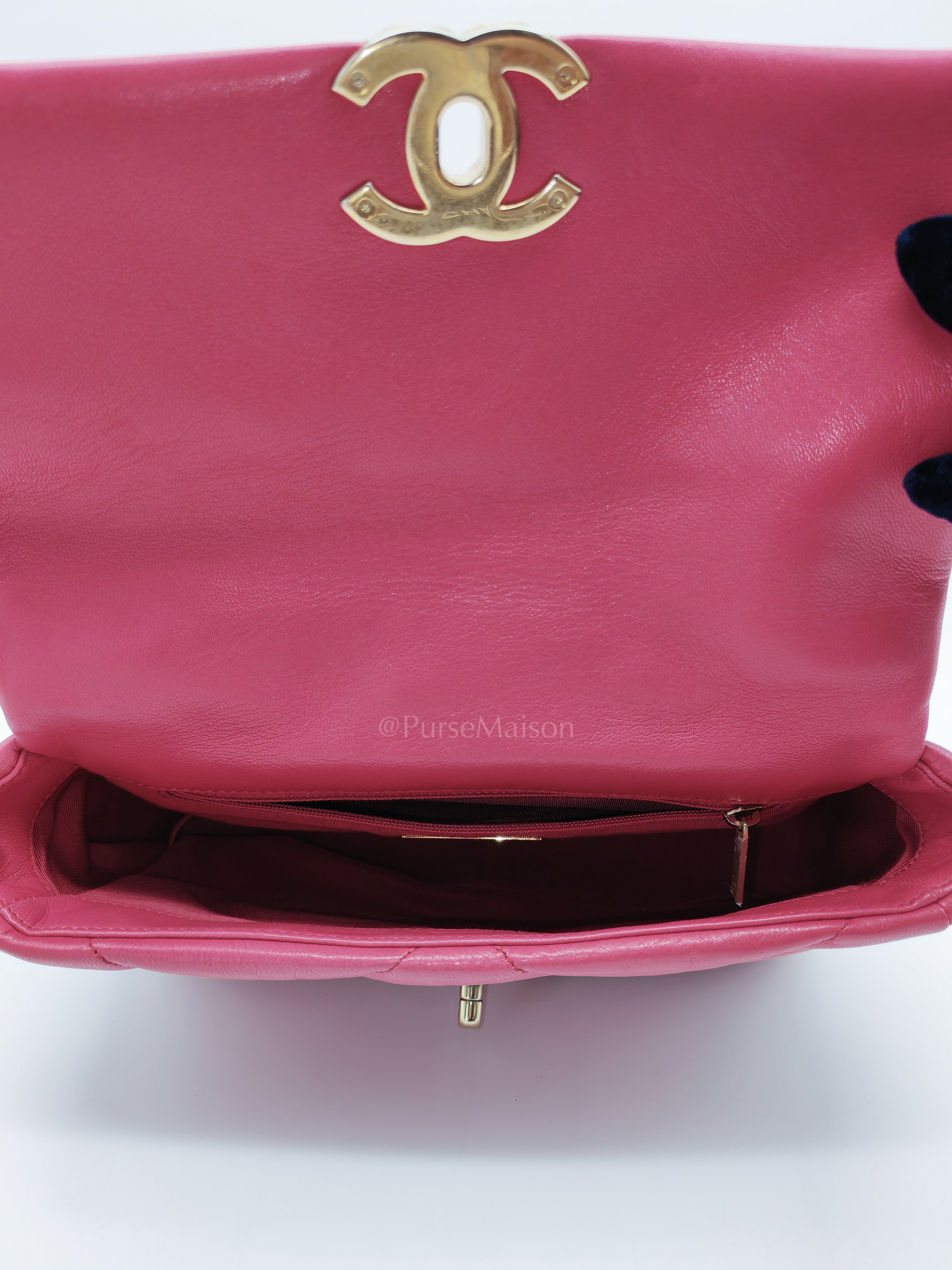 19 Small in Dark Pink Quilted Goatskin Leather Mixed Hardware Series 30 | Purse Maison Luxury Bags Shop