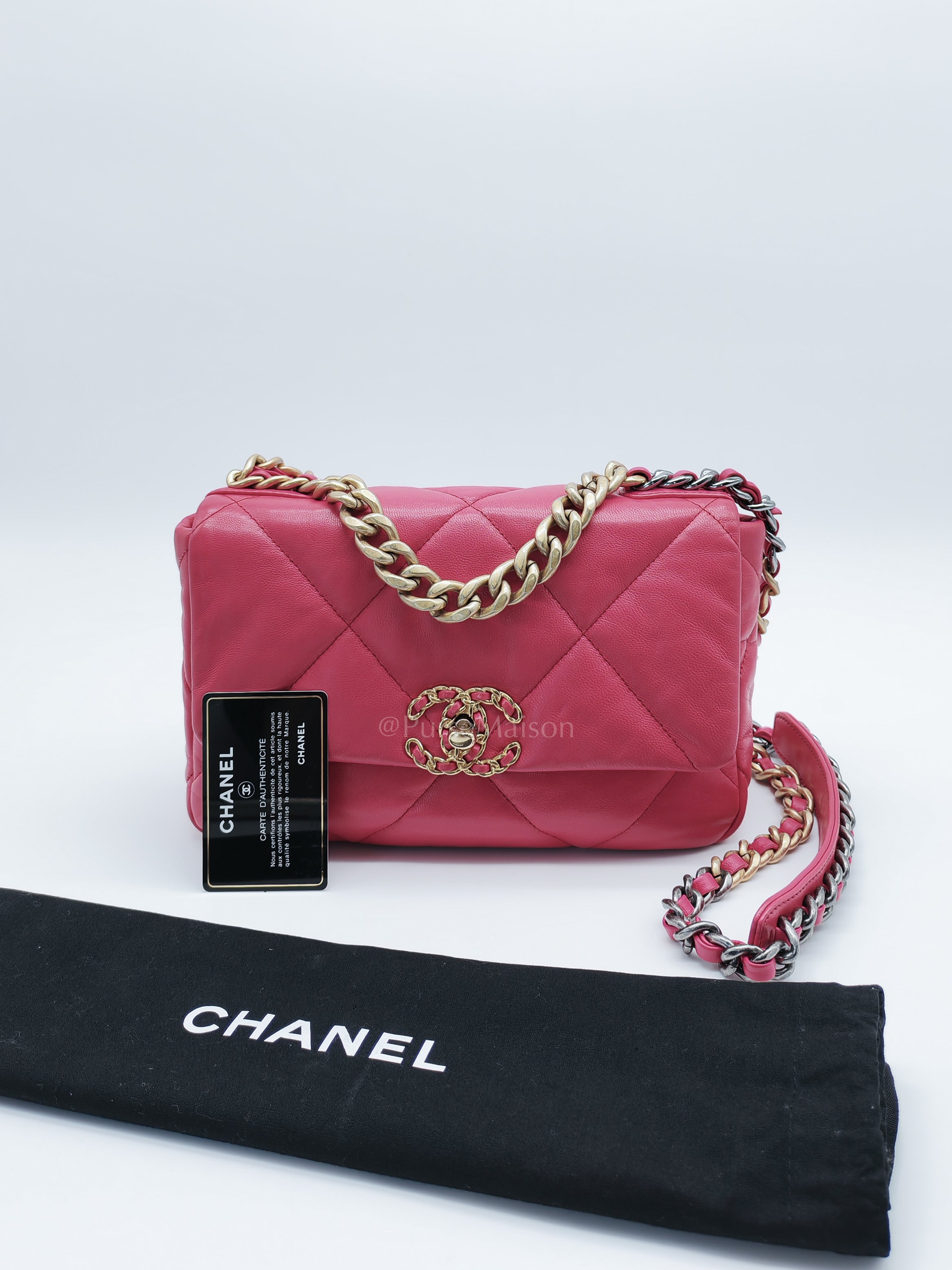 19 Small in Dark Pink Quilted Goatskin Leather Mixed Hardware Series 30 | Purse Maison Luxury Bags Shop