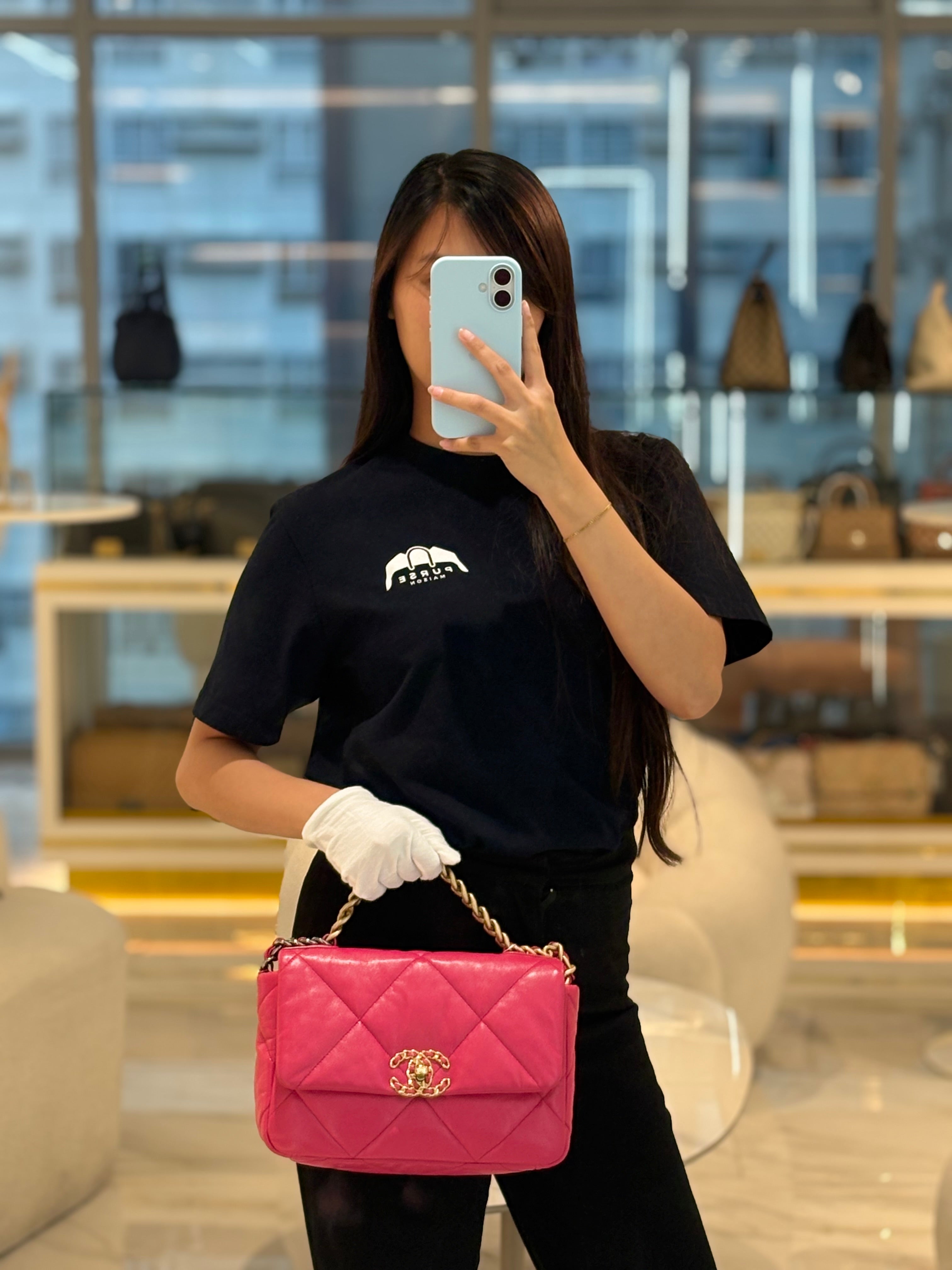 19 Small in Dark Pink Quilted Goatskin Leather Mixed Hardware Series 30 | Purse Maison Luxury Bags Shop