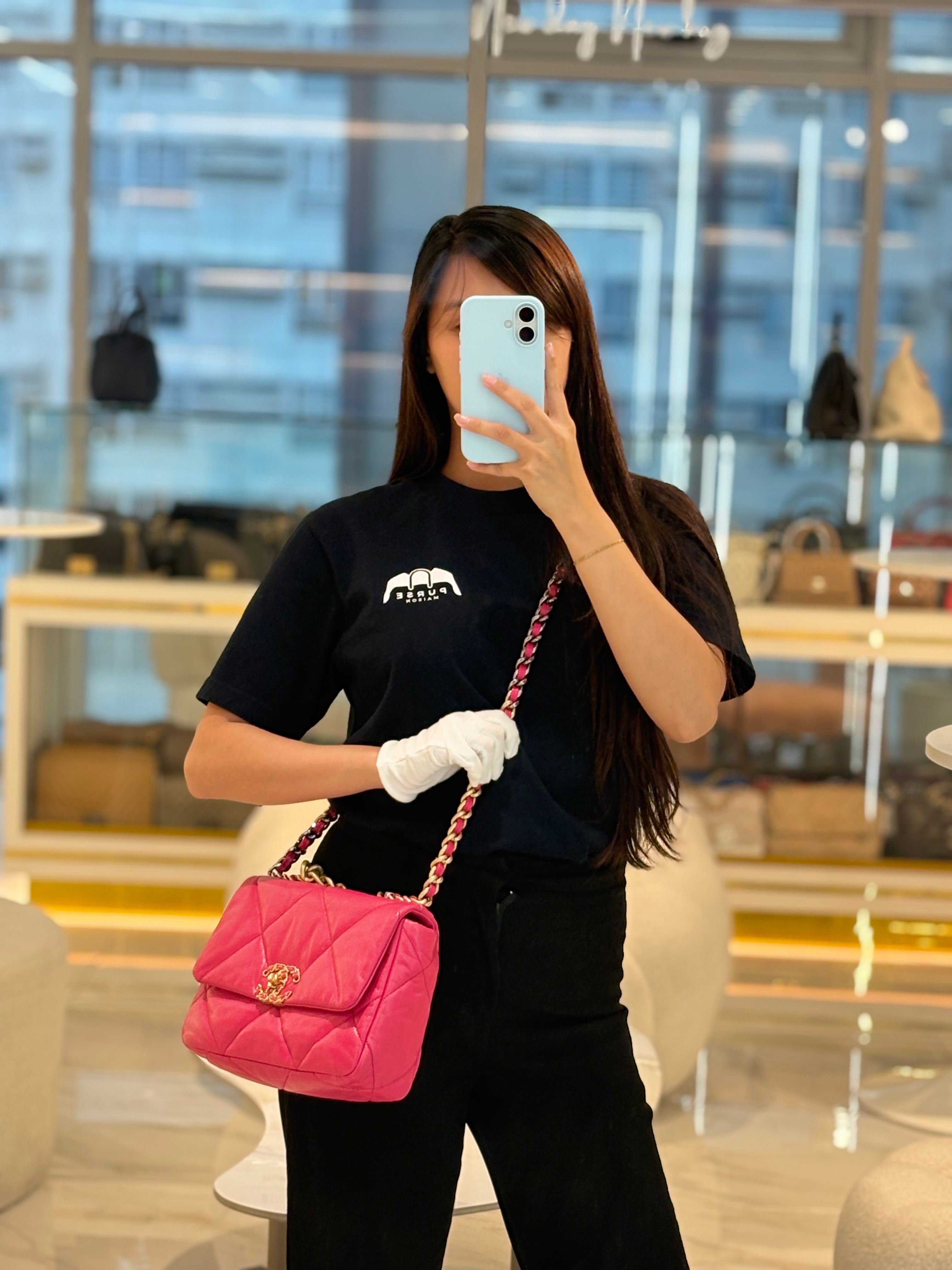 19 Small in Dark Pink Quilted Goatskin Leather Mixed Hardware Series 30 | Purse Maison Luxury Bags Shop