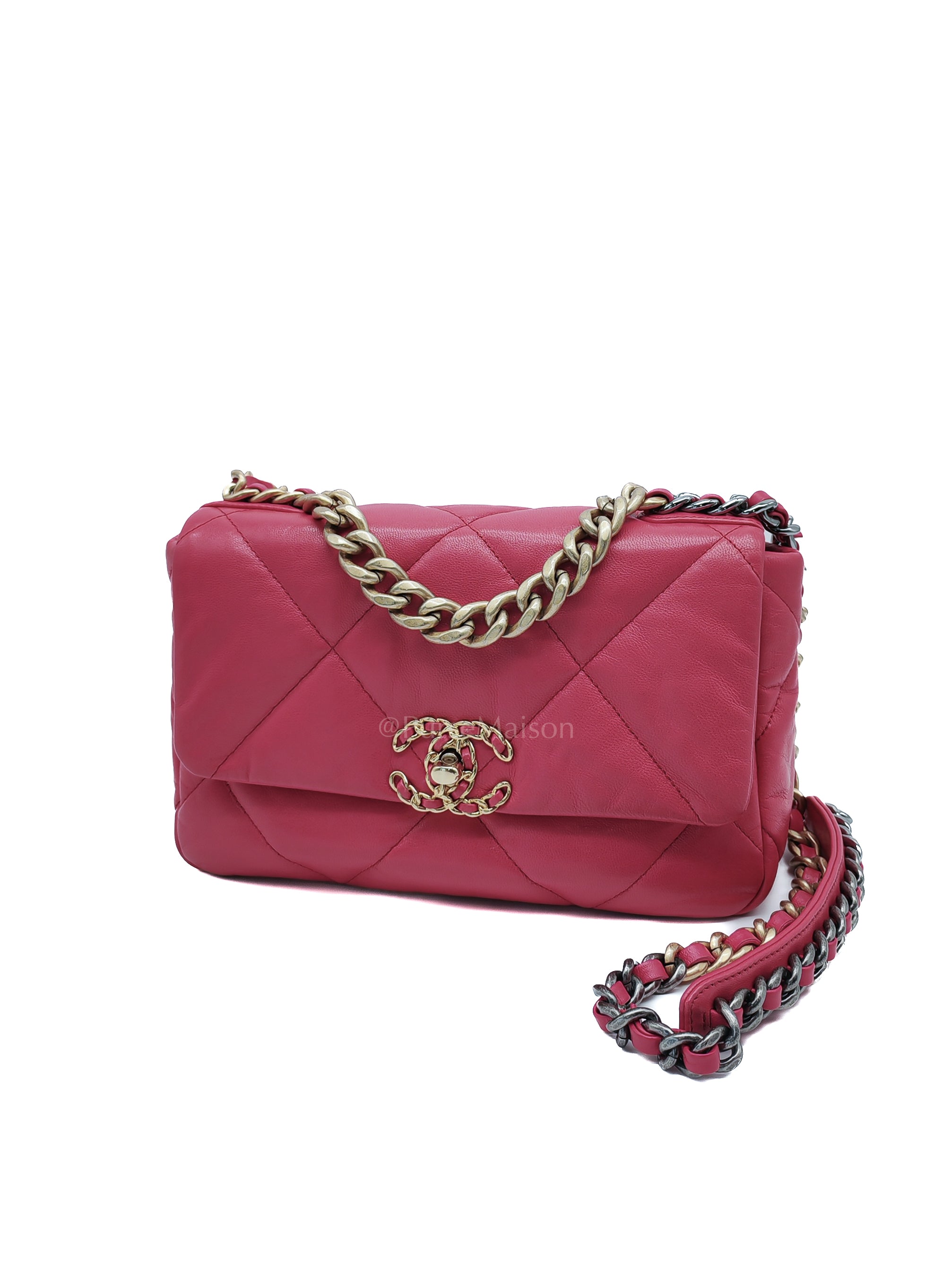 19 Small in Dark Pink Quilted Goatskin Leather Mixed Hardware Series 30 | Purse Maison Luxury Bags Shop