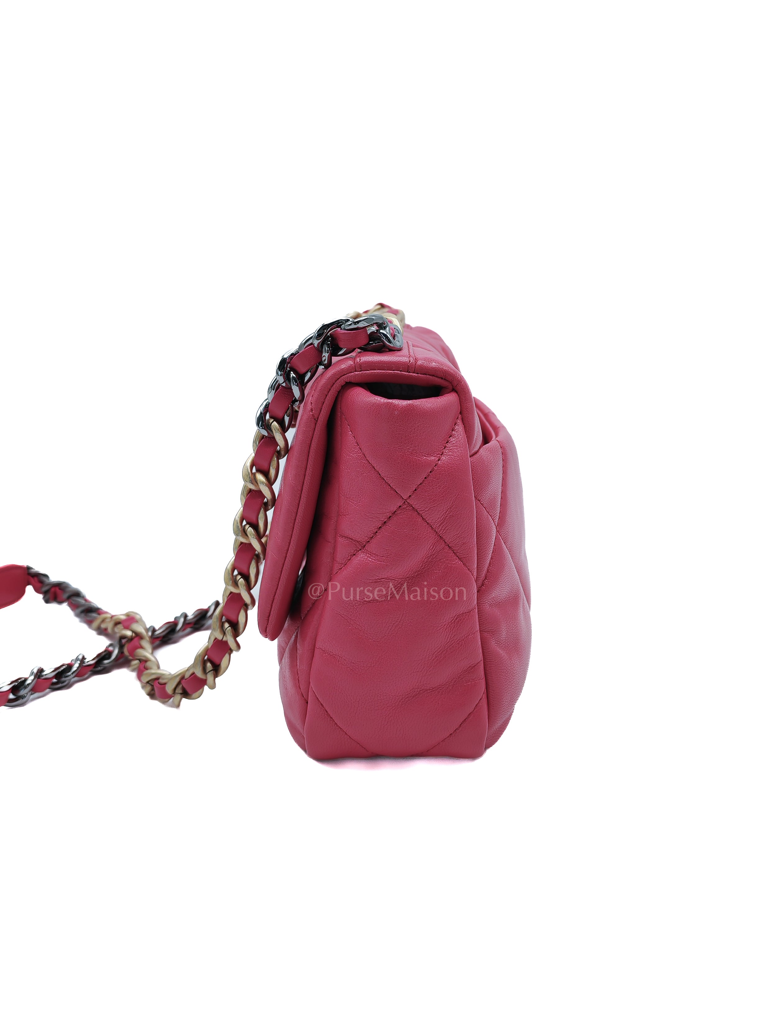 19 Small in Dark Pink Quilted Goatskin Leather Mixed Hardware Series 30 | Purse Maison Luxury Bags Shop