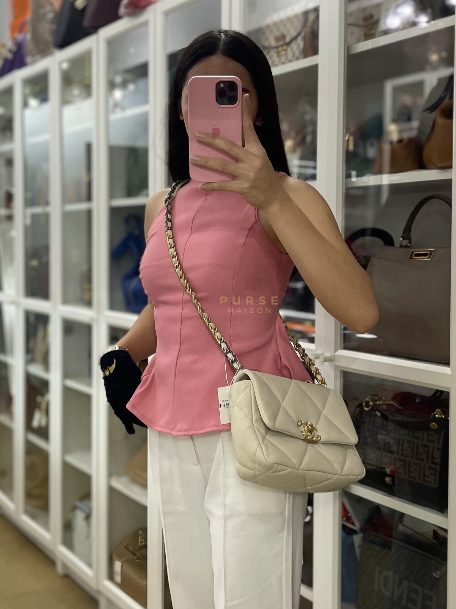 19 Small in Light Beige Lambskin and Mix Hardware Series 30 | Purse Maison Luxury Bags Shop