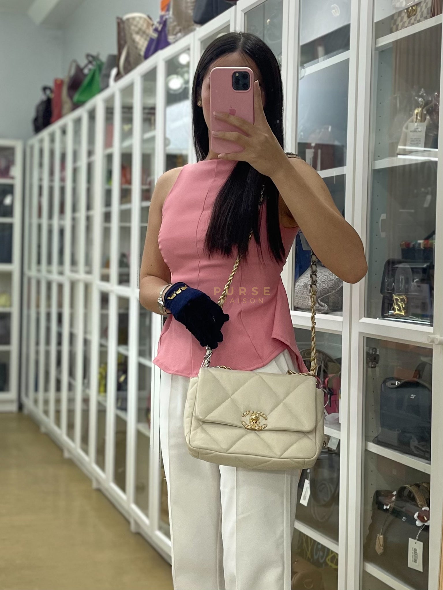 19 Small in Light Beige Lambskin and Mix Hardware Series 30 | Purse Maison Luxury Bags Shop