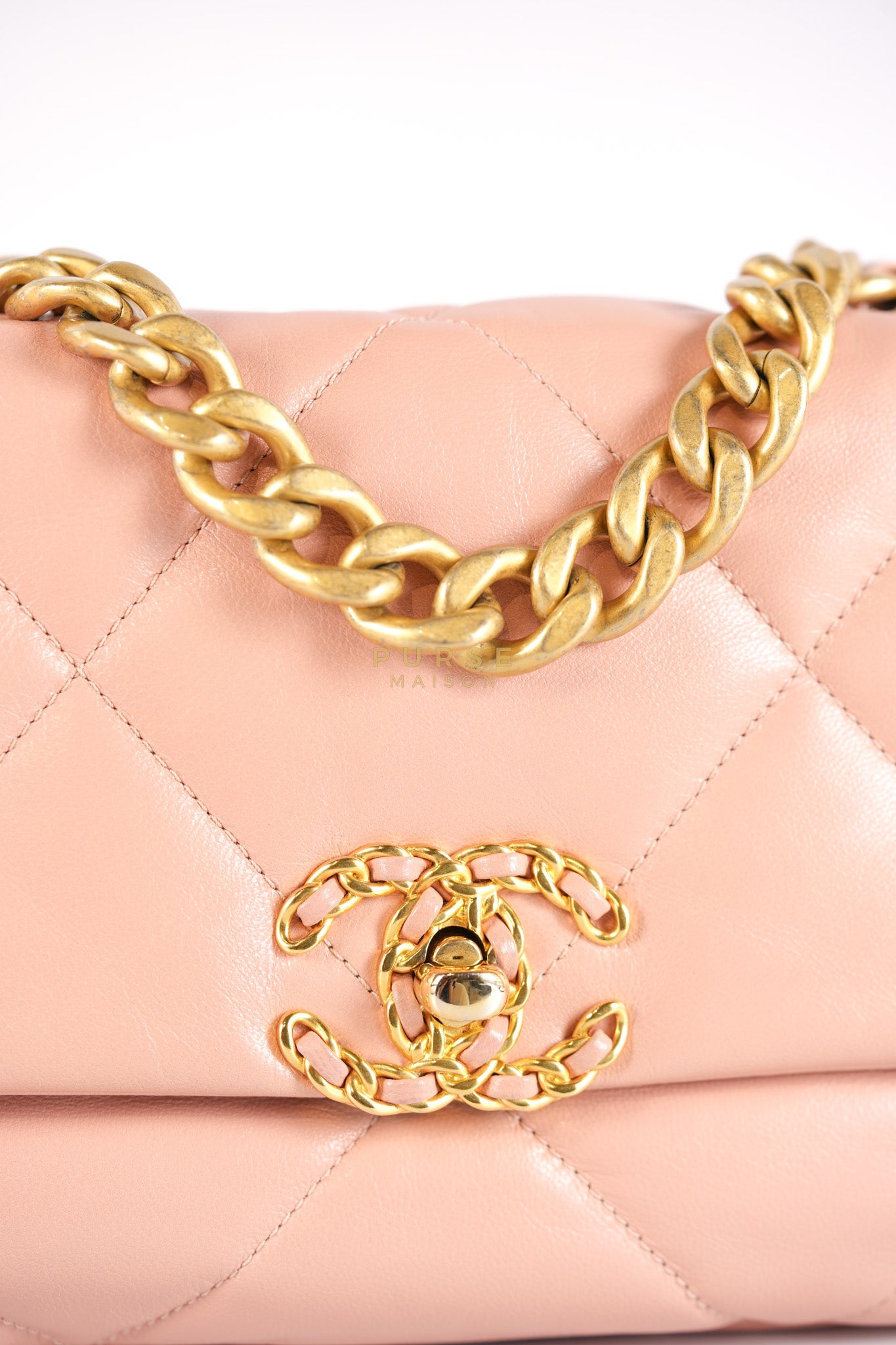 19 Small in Pink Quilted Lambskin Leather and Mixed Hardware Series 29 | Purse Maison Luxury Bags Shop