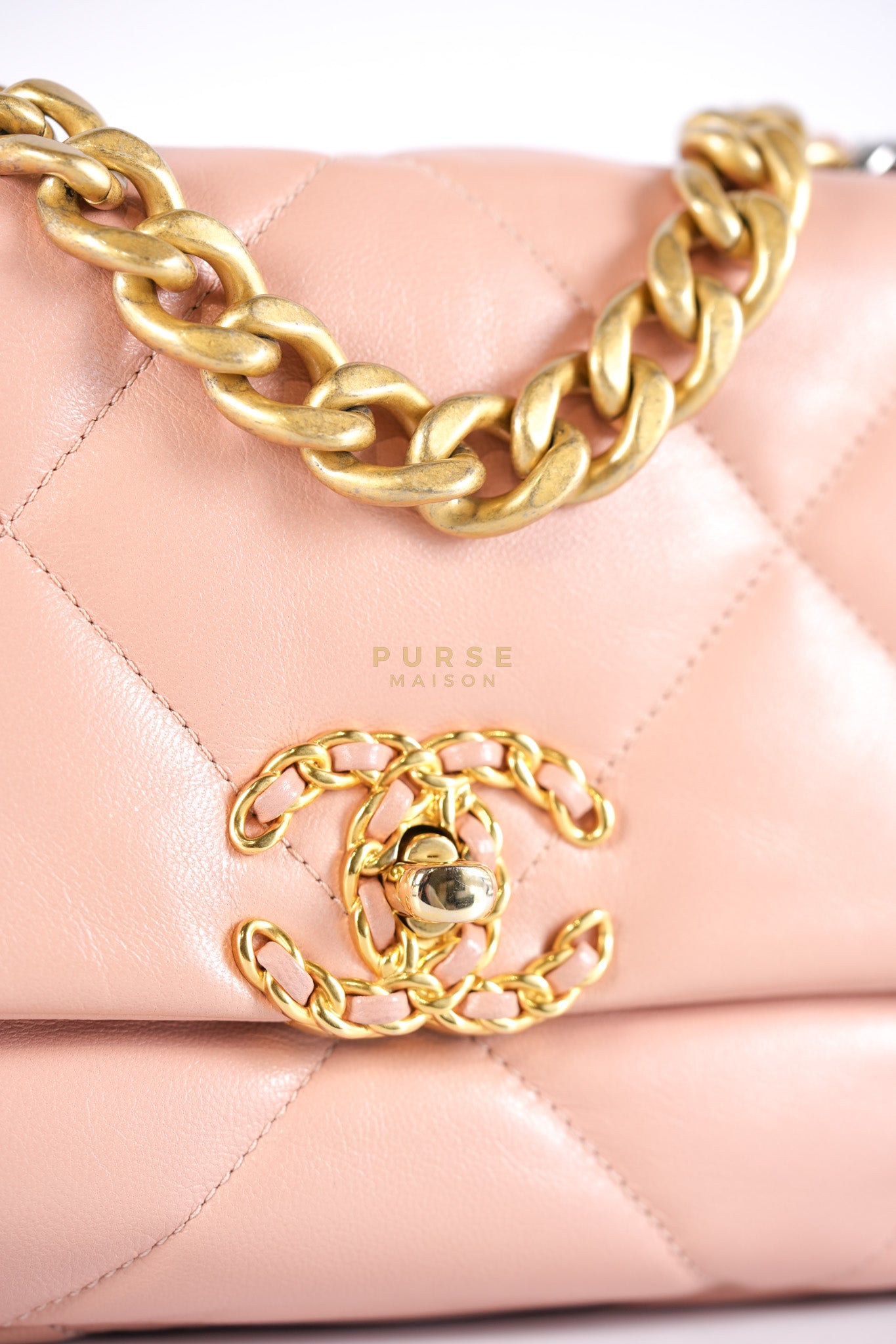 19 Small in Pink Quilted Lambskin Leather and Mixed Hardware Series 29 | Purse Maison Luxury Bags Shop