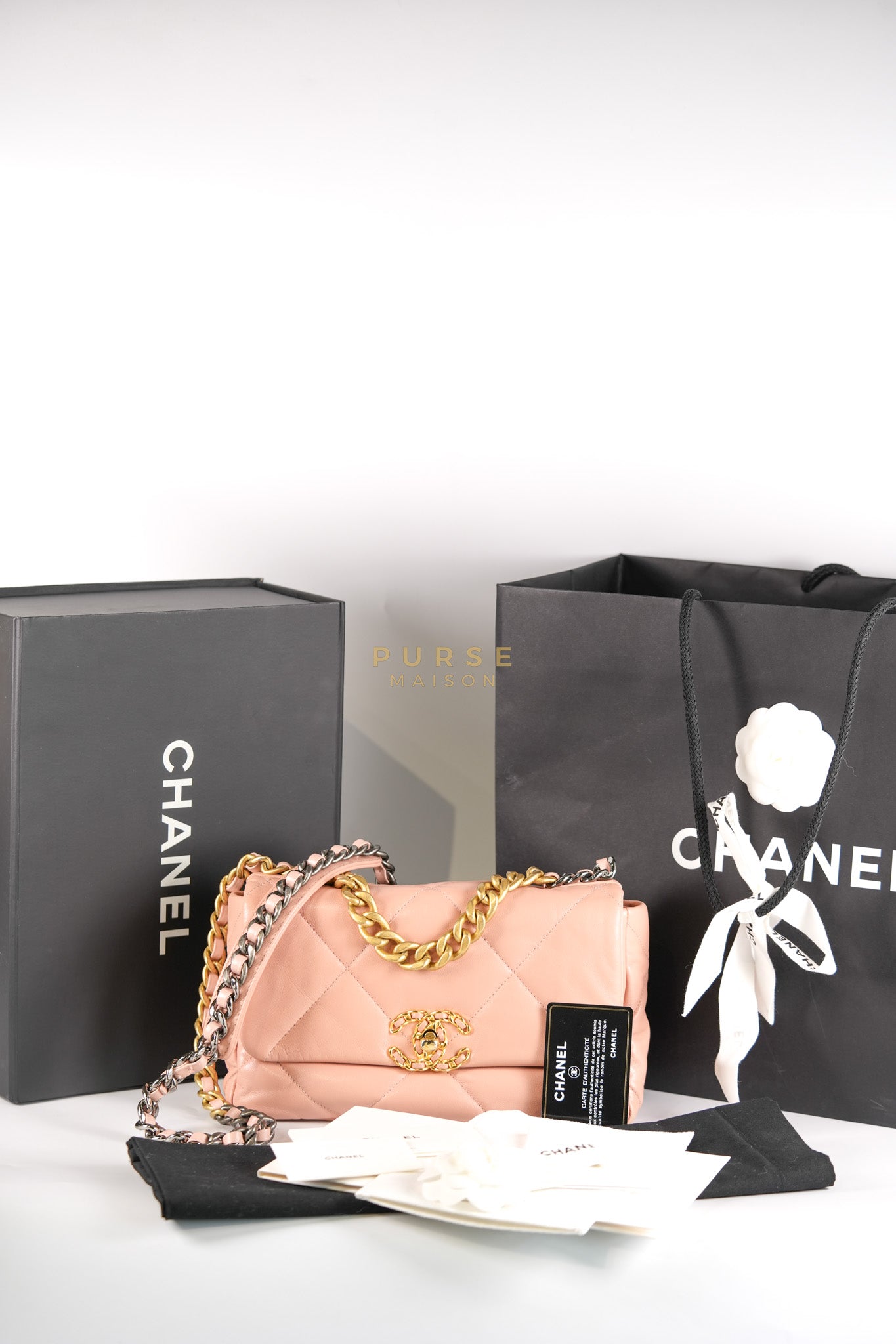 19 Small in Pink Quilted Lambskin Leather and Mixed Hardware Series 29 | Purse Maison Luxury Bags Shop