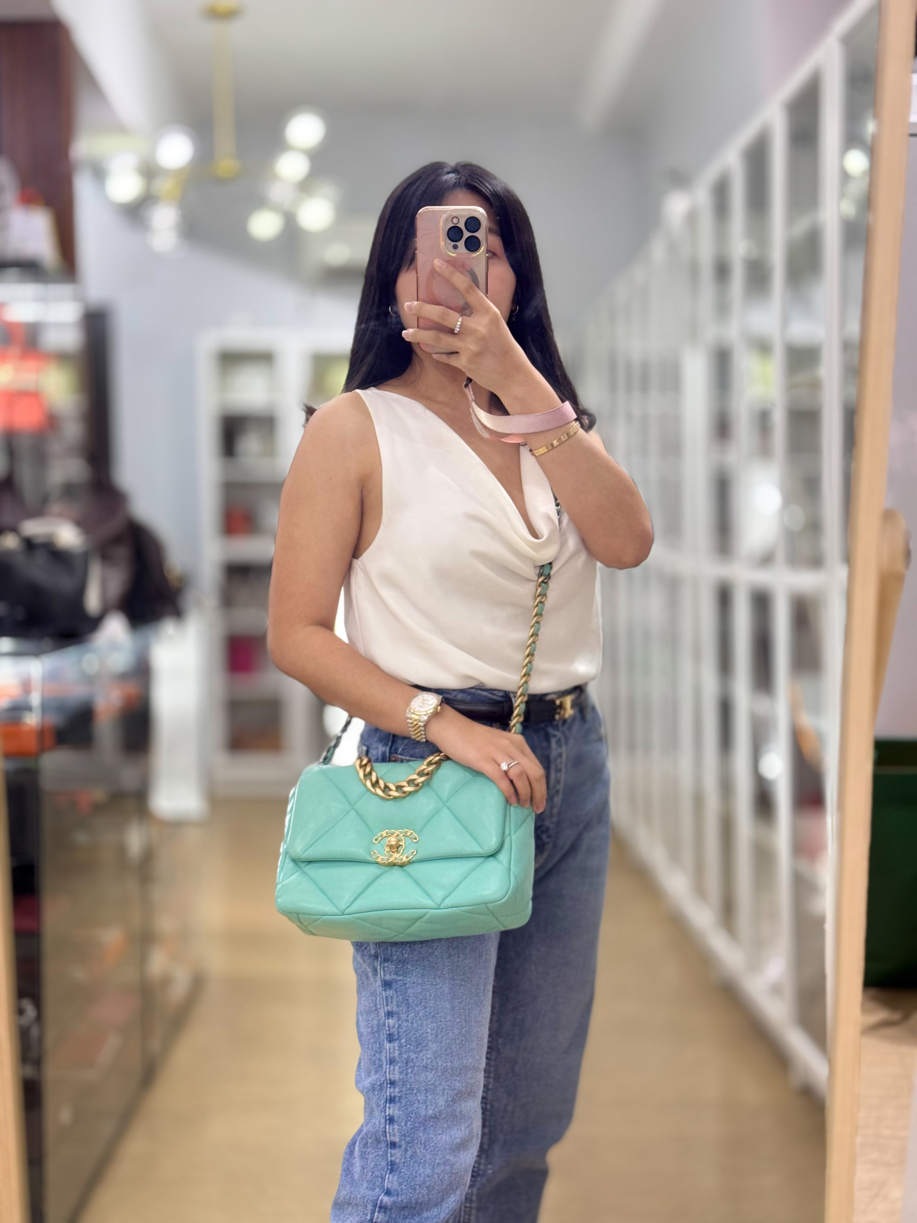 19 Tiffany Blue Lambskin in Aged Gold Hardware Series 31 | Purse Maison Luxury Bags Shop