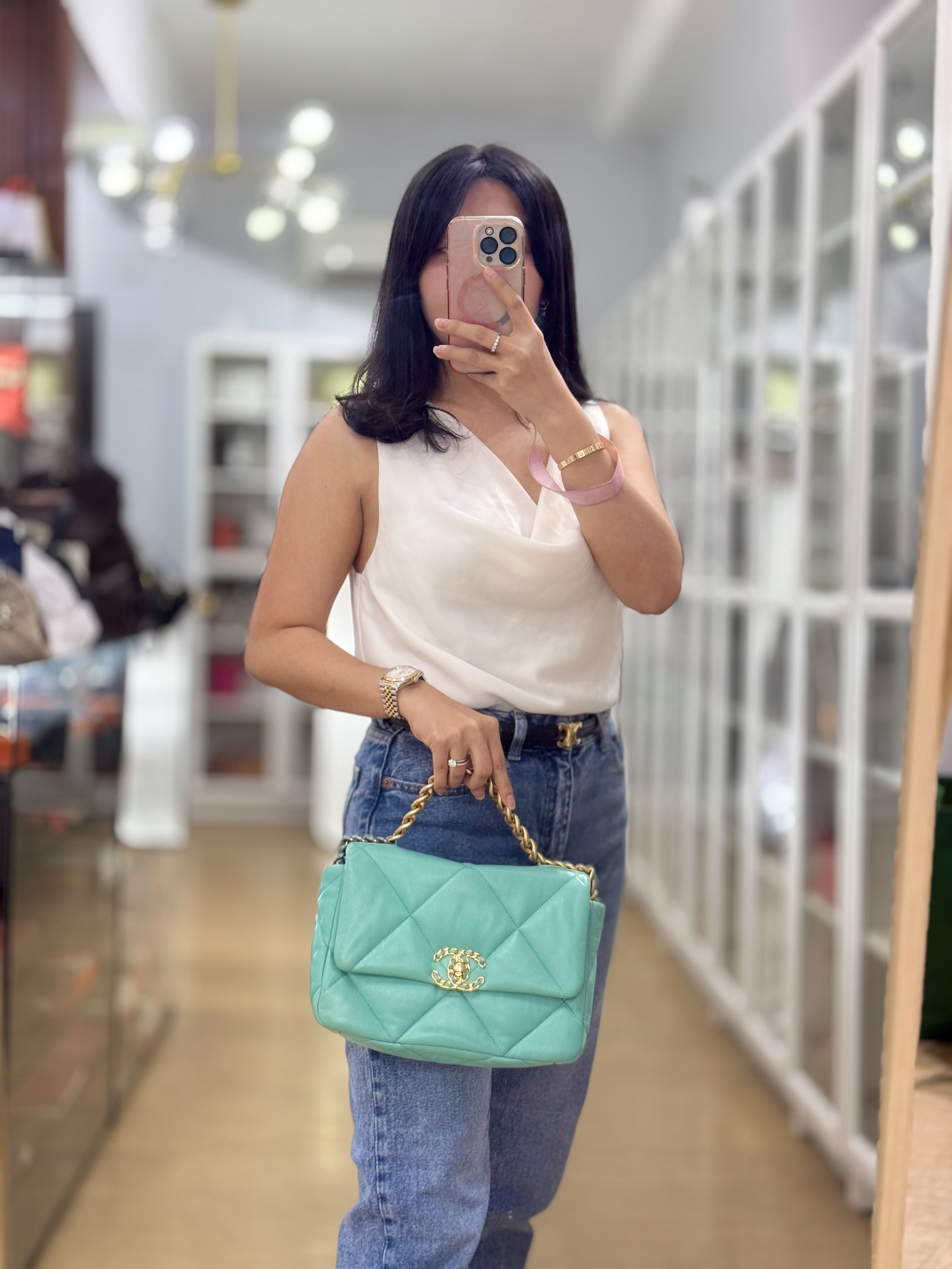 19 Tiffany Blue Lambskin in Aged Gold Hardware Series 31 | Purse Maison Luxury Bags Shop