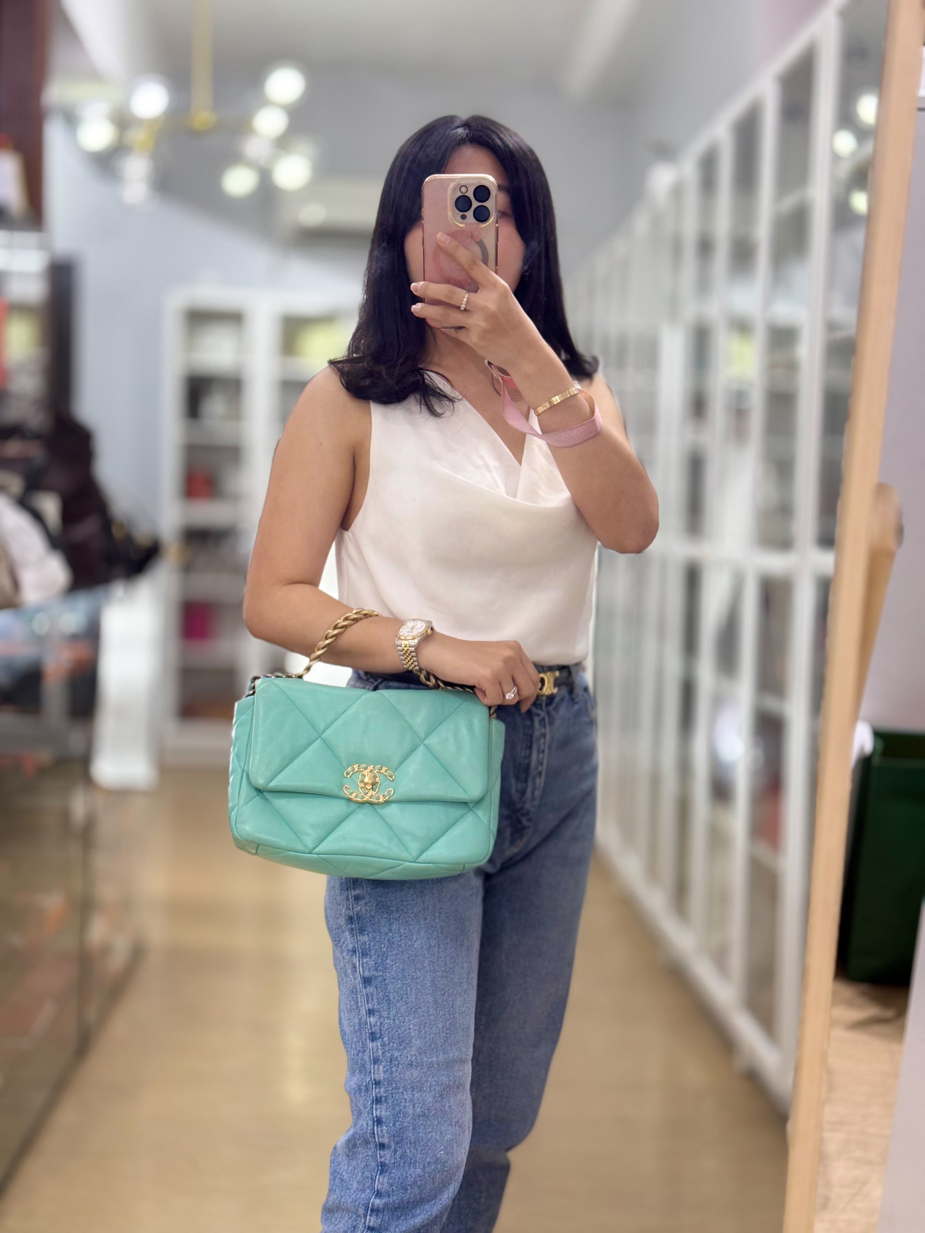 19 Tiffany Blue Lambskin in Aged Gold Hardware Series 31 | Purse Maison Luxury Bags Shop