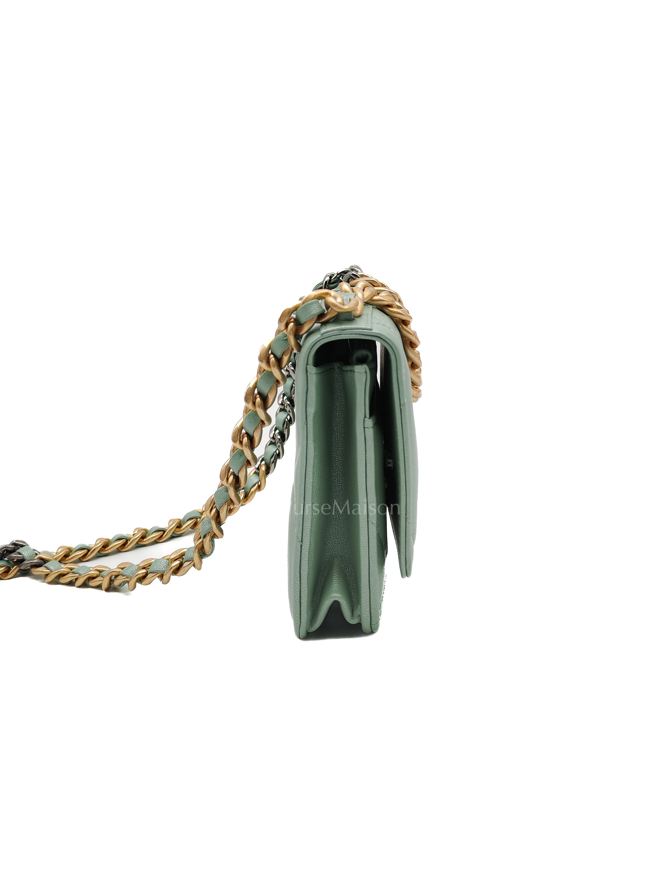 19 Wallet on Chain in Light Green Lambskin Leather & Gold Hardware Microchip | Purse Maison Luxury Bags Shop
