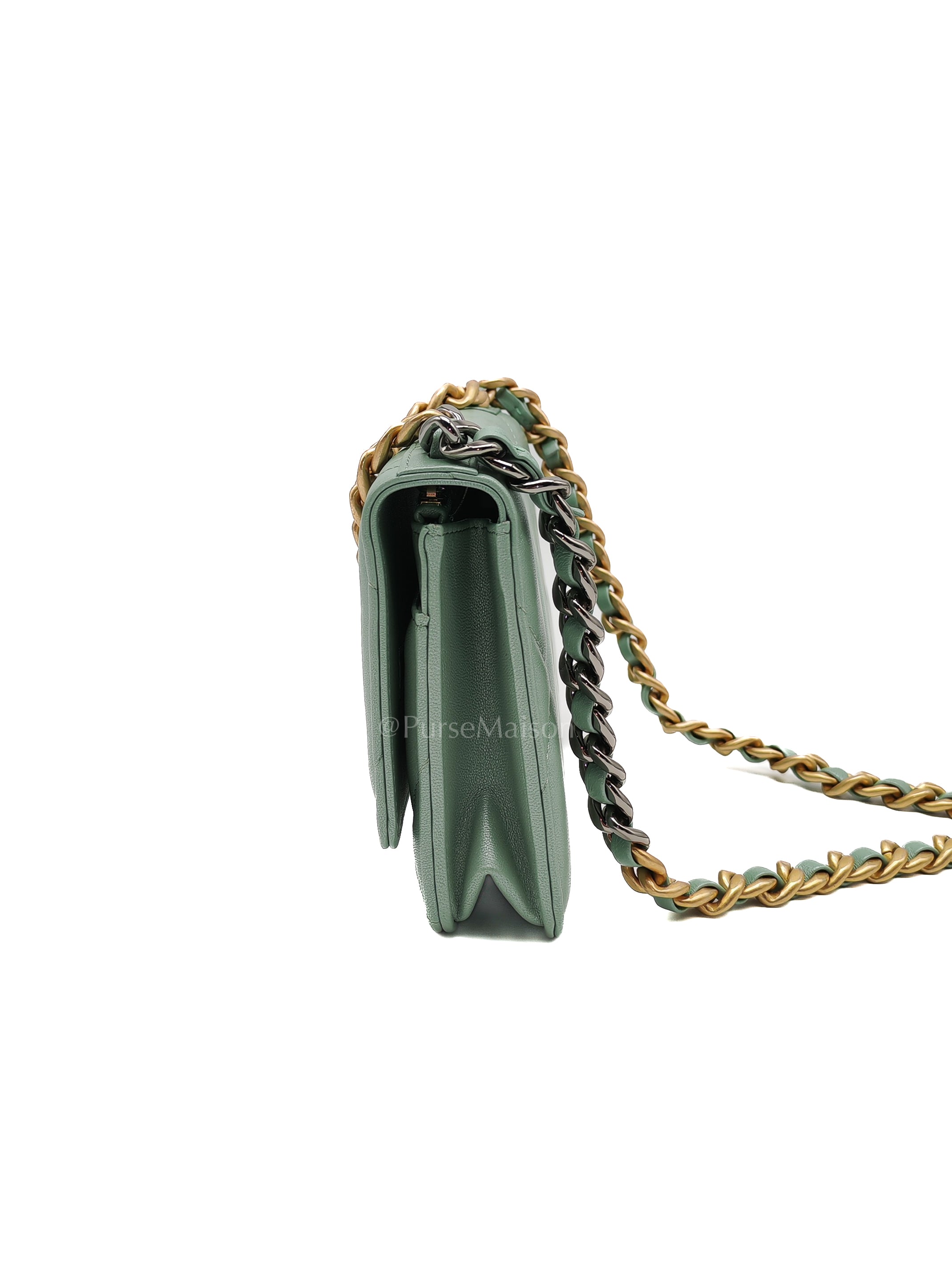 19 Wallet on Chain in Light Green Lambskin Leather & Gold Hardware Microchip | Purse Maison Luxury Bags Shop