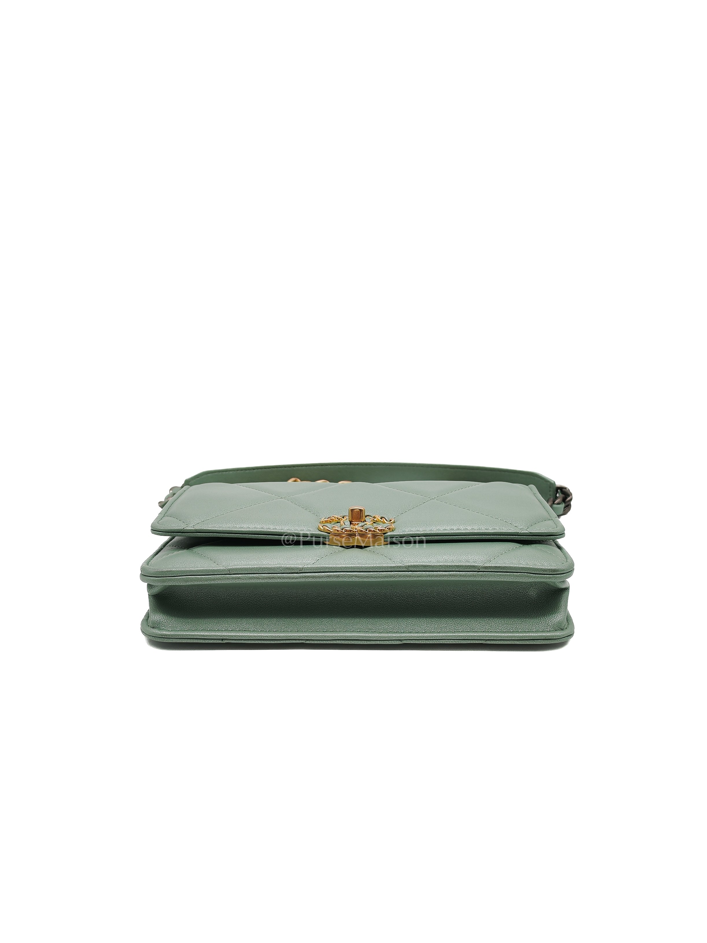 19 Wallet on Chain in Light Green Lambskin Leather & Gold Hardware Microchip | Purse Maison Luxury Bags Shop