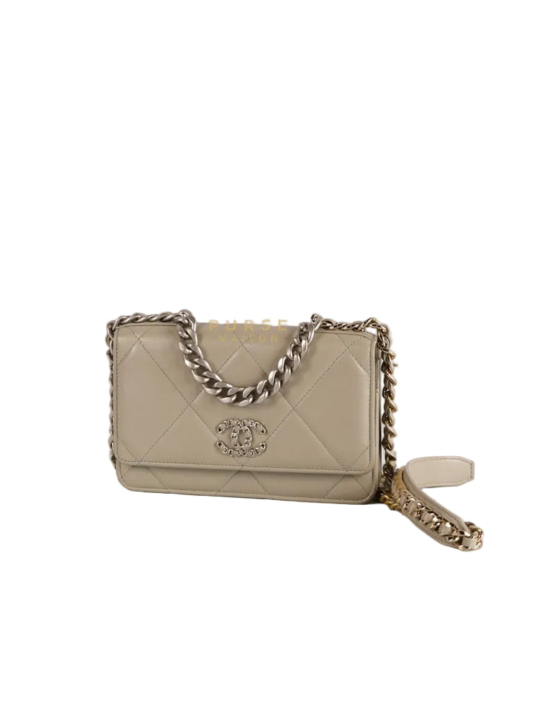 19 Wallet on Chain Light Gray in Mixed Hardware (Microchip) | Purse Maison Luxury Bags Shop
