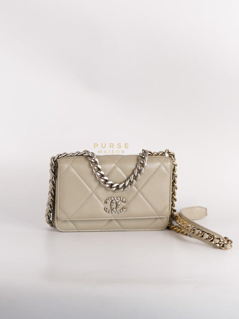 19 Wallet on Chain Light Gray in Mixed Hardware (Microchip) | Purse Maison Luxury Bags Shop