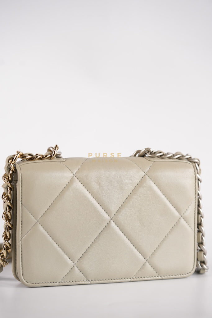 19 Wallet on Chain Light Gray in Mixed Hardware (Microchip) | Purse Maison Luxury Bags Shop