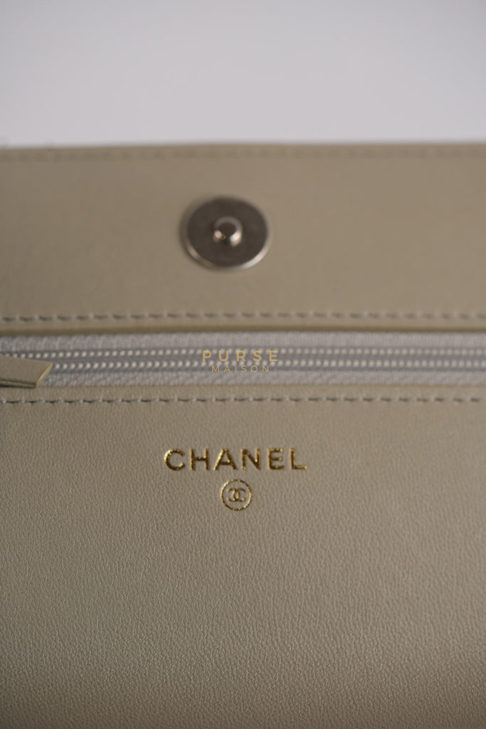 19 Wallet on Chain Light Gray in Mixed Hardware (Microchip) | Purse Maison Luxury Bags Shop