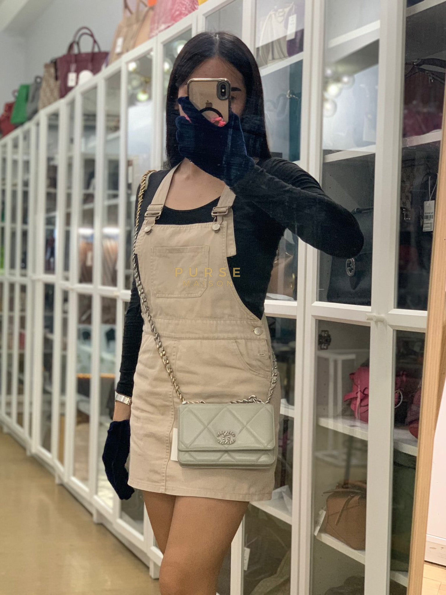 19 Wallet on Chain Light Gray in Mixed Hardware (Microchip) | Purse Maison Luxury Bags Shop