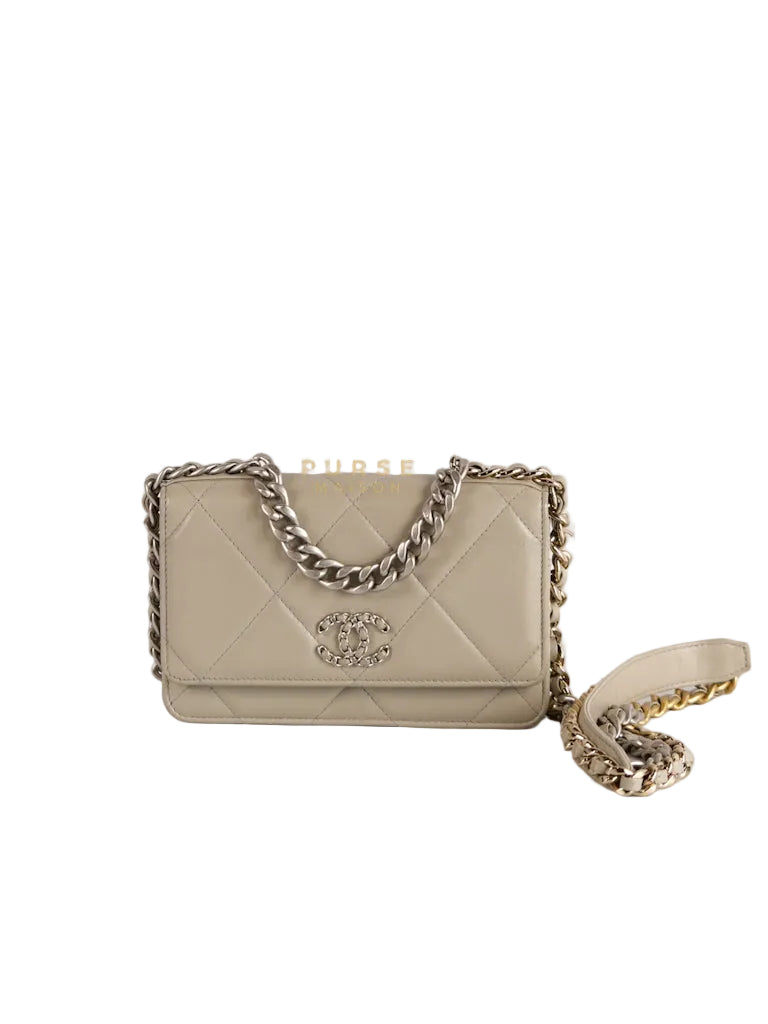 19 Wallet on Chain Light Gray in Mixed Hardware (Microchip) | Purse Maison Luxury Bags Shop
