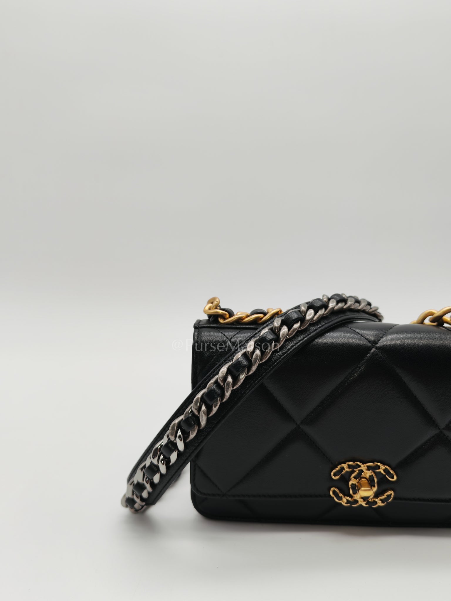 19 Wallet on Chain (WOC) in Black Lambskin Mix Hardware Microchip | Purse Maison Luxury Bags Shop