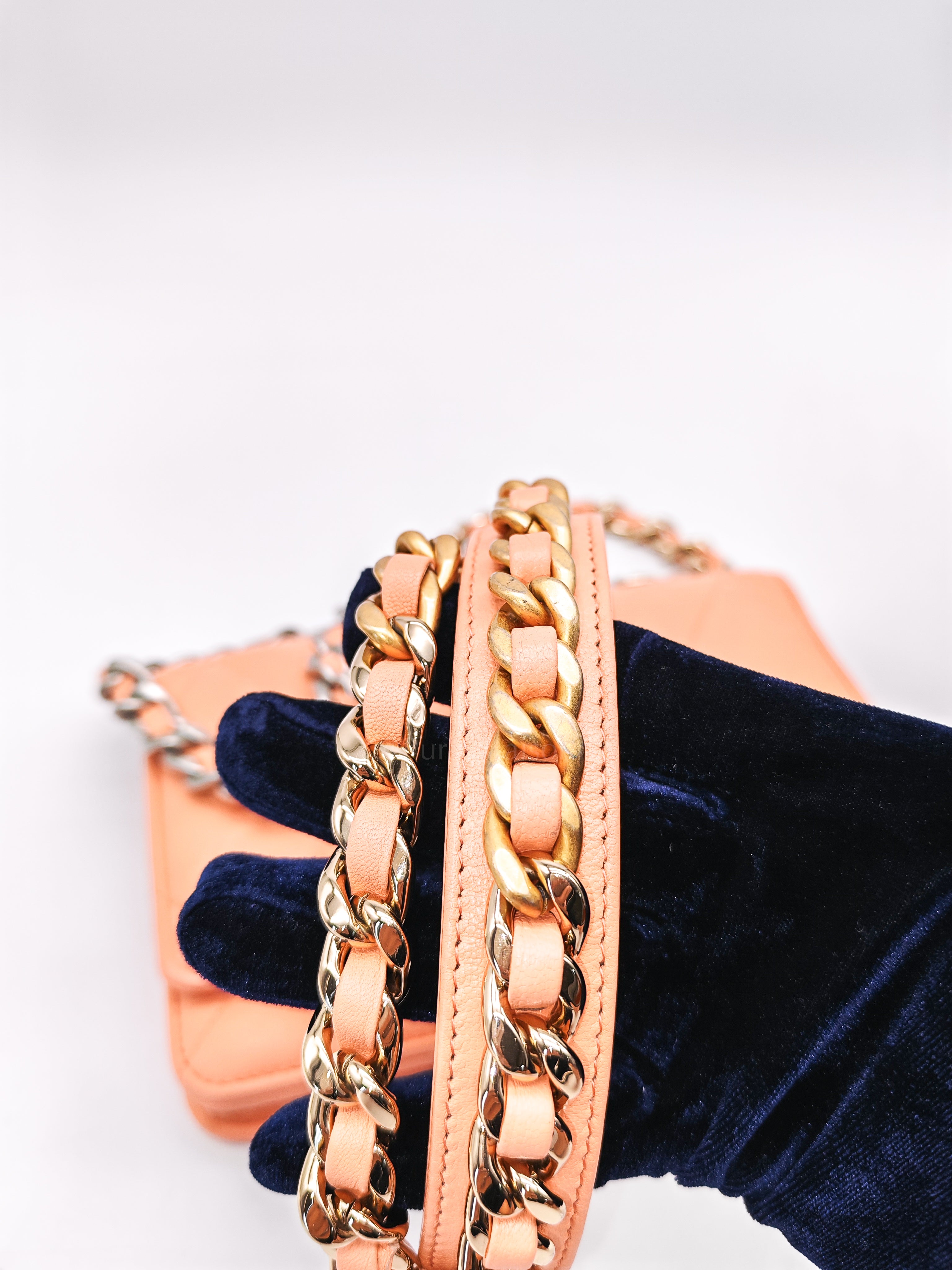 19 Wallet on Chain(WOC) in Pink Salmon Lambskin Mix Hardware Lambskin Leather (Microchip) | Purse Maison Luxury Bags Shop