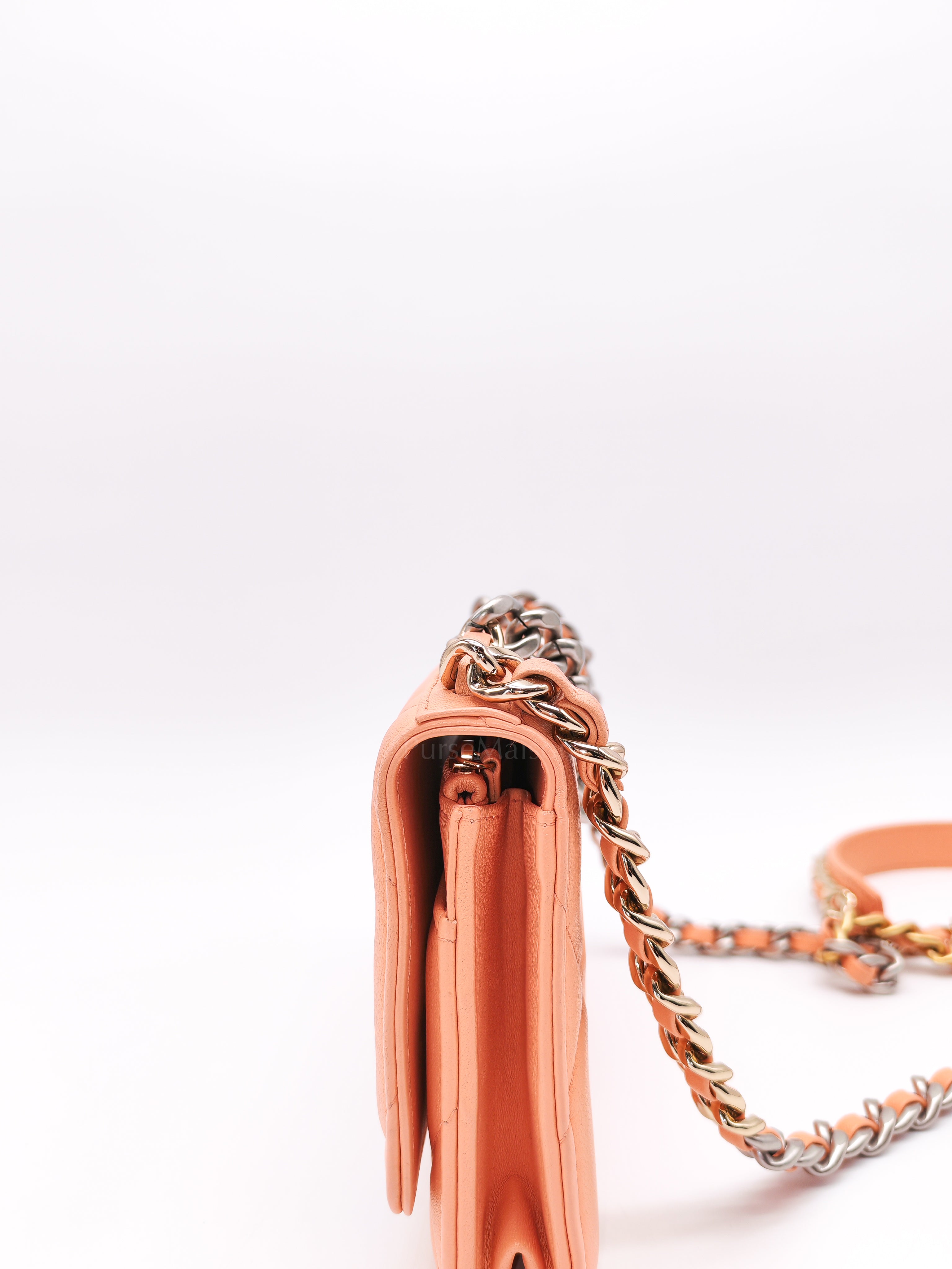 19 Wallet on Chain(WOC) in Pink Salmon Lambskin Mix Hardware Lambskin Leather (Microchip) | Purse Maison Luxury Bags Shop