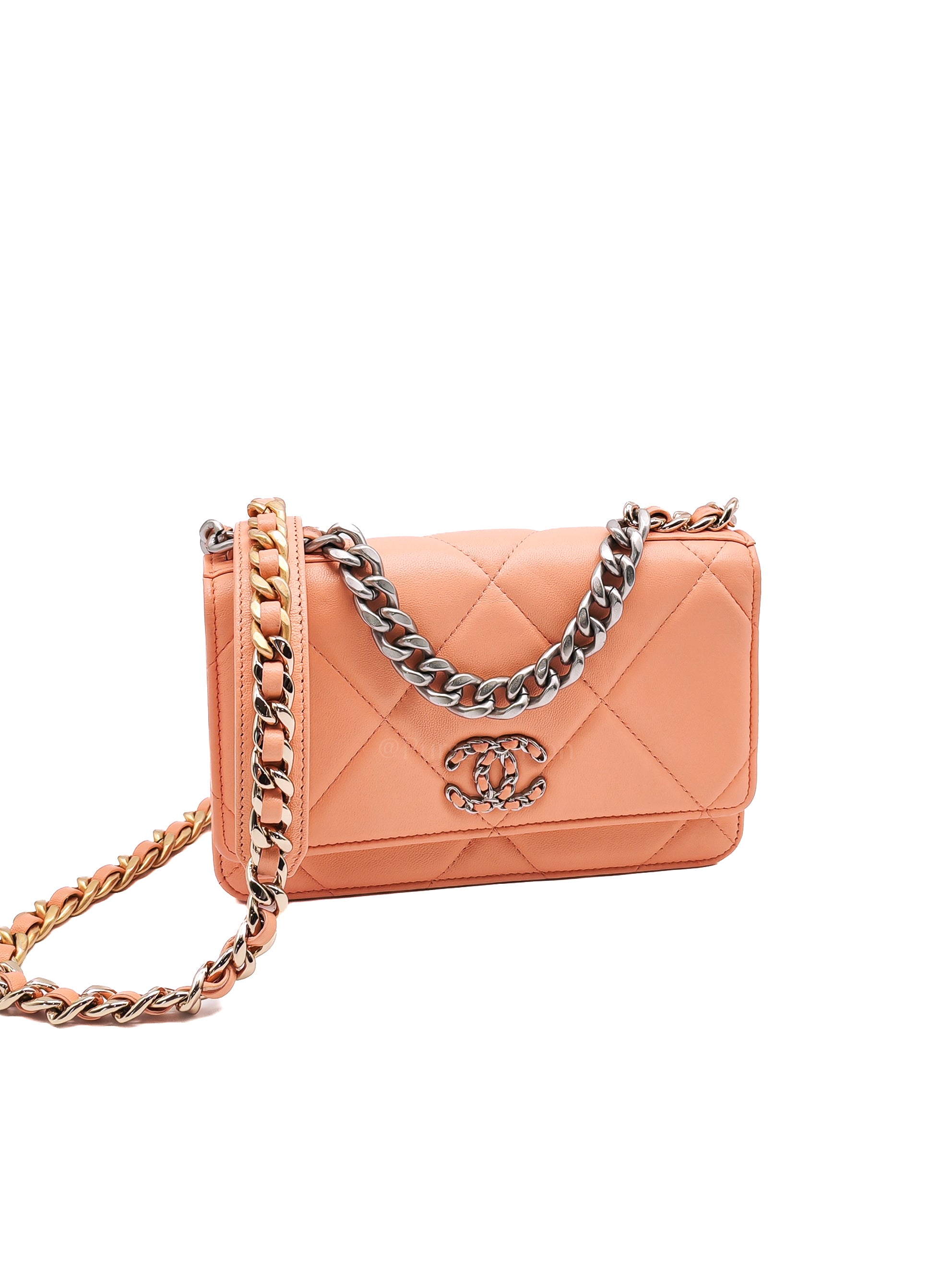 19 Wallet on Chain(WOC) in Pink Salmon Lambskin Mix Hardware Lambskin Leather (Microchip) | Purse Maison Luxury Bags Shop