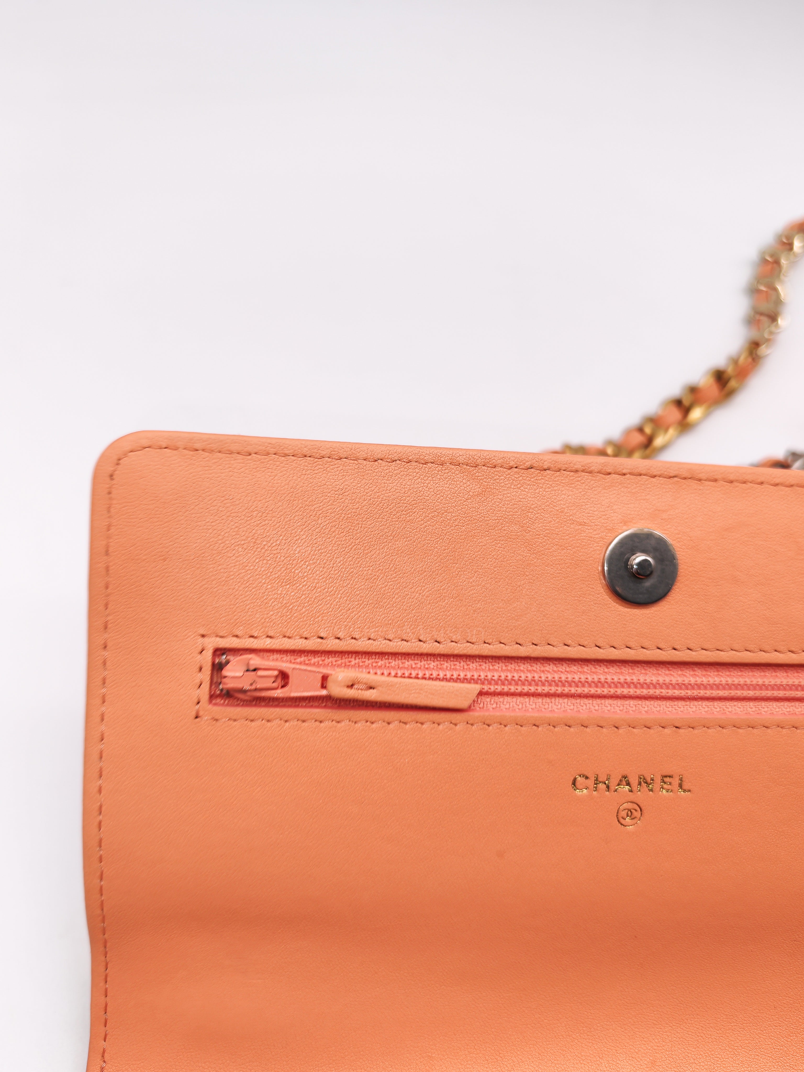 19 Wallet on Chain(WOC) in Pink Salmon Lambskin Mix Hardware Lambskin Leather (Microchip) | Purse Maison Luxury Bags Shop