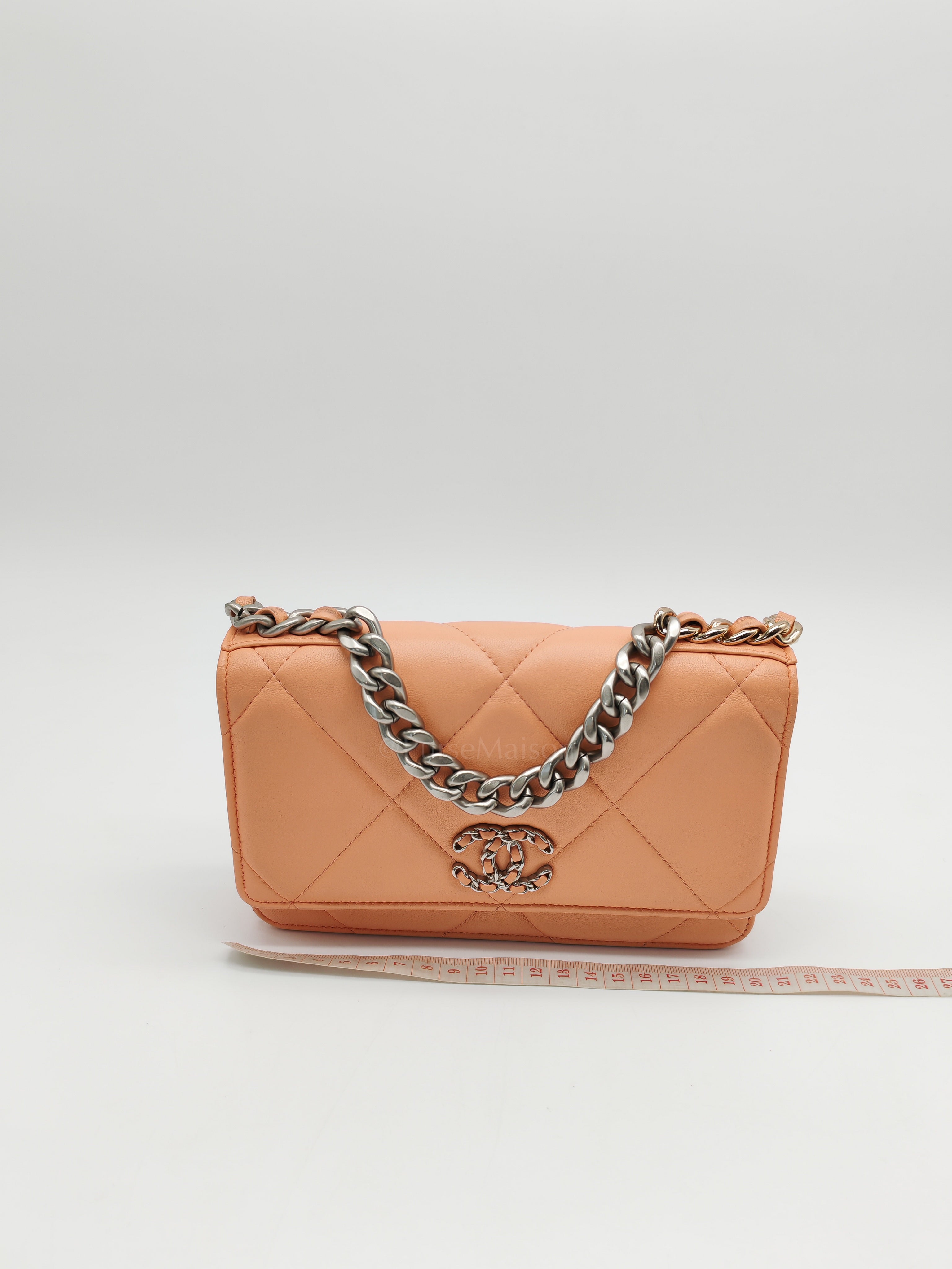 19 Wallet on Chain(WOC) in Pink Salmon Lambskin Mix Hardware Lambskin Leather (Microchip) | Purse Maison Luxury Bags Shop