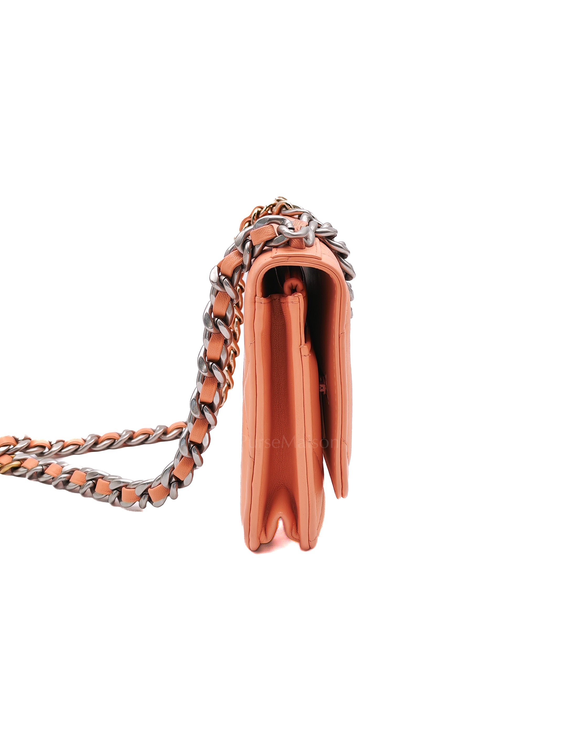 19 Wallet on Chain(WOC) in Pink Salmon Lambskin Mix Hardware Lambskin Leather (Microchip) | Purse Maison Luxury Bags Shop