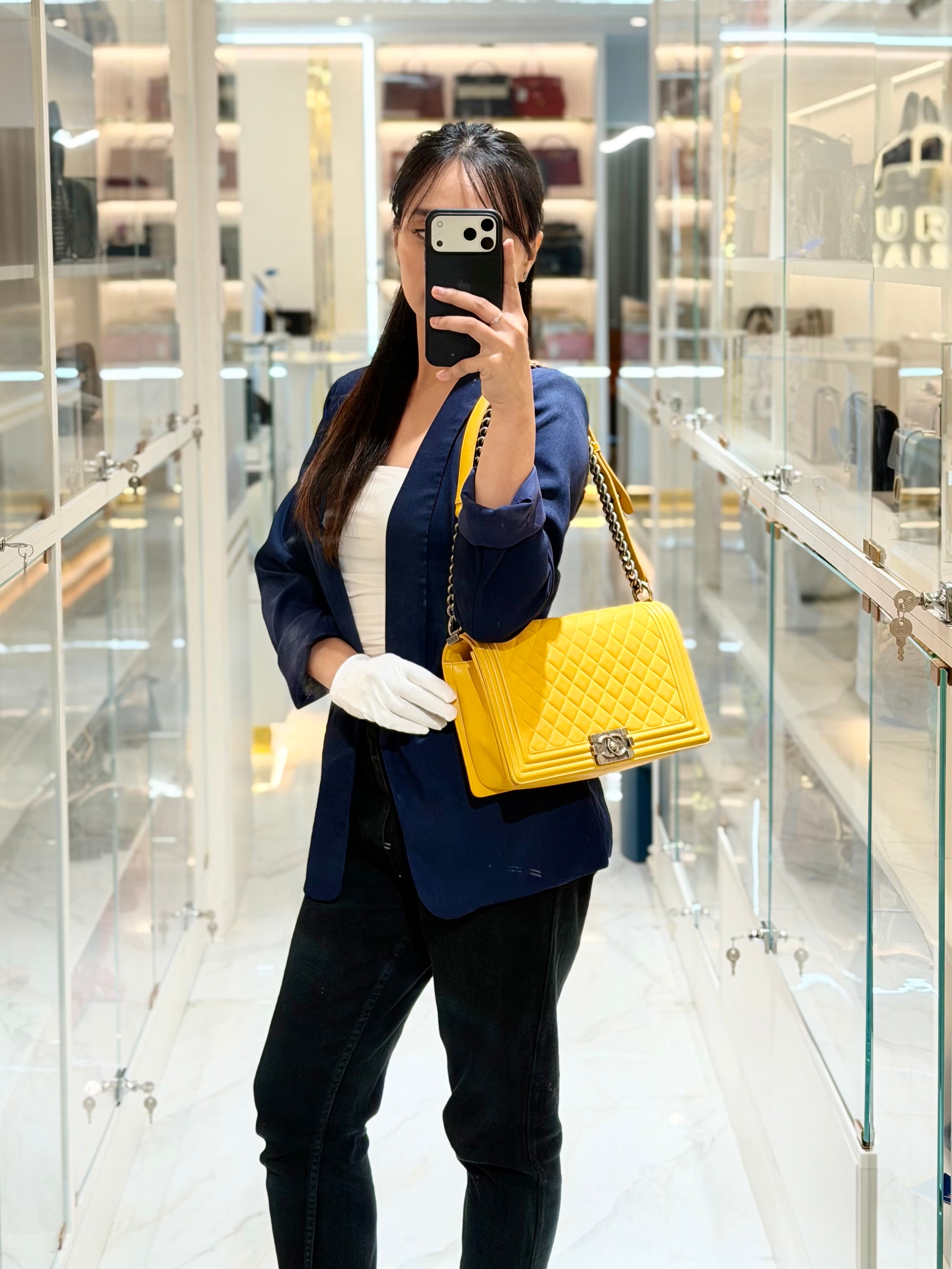 Boy New Medium in Yellow Quilted Lambskin Leather and Ruthenium Hardware Series 20