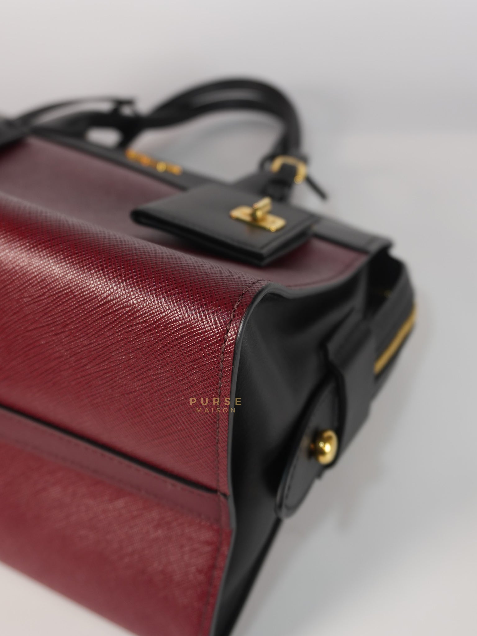 1BA046 City Esplanade Medium Bicolor (Cerise/Nero) Saffiano Tote Bag | Purse Maison Luxury Bags Shop