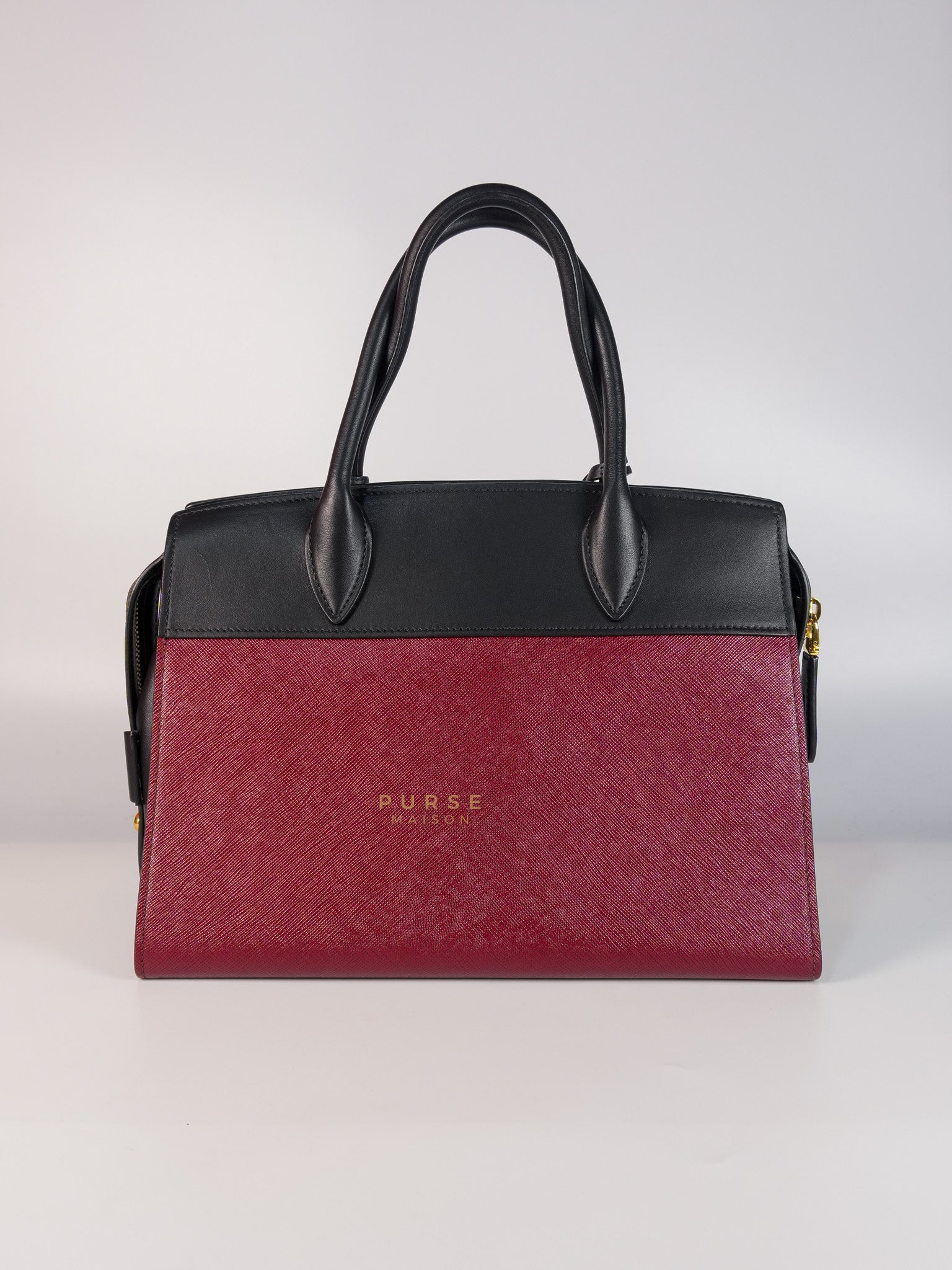 1BA046 City Esplanade Medium Bicolor (Cerise/Nero) Saffiano Tote Bag | Purse Maison Luxury Bags Shop