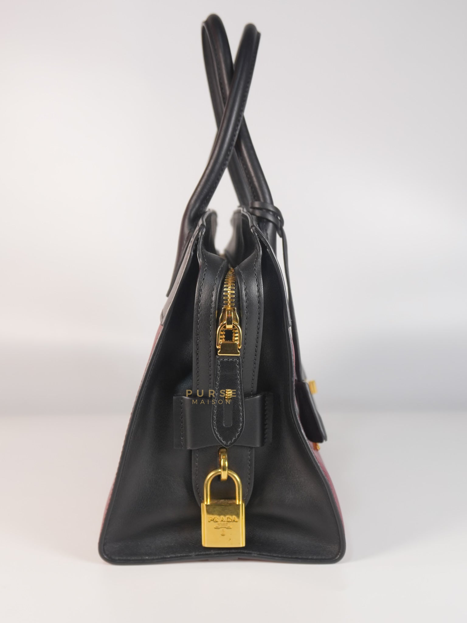 1BA046 City Esplanade Medium Bicolor (Cerise/Nero) Saffiano Tote Bag | Purse Maison Luxury Bags Shop