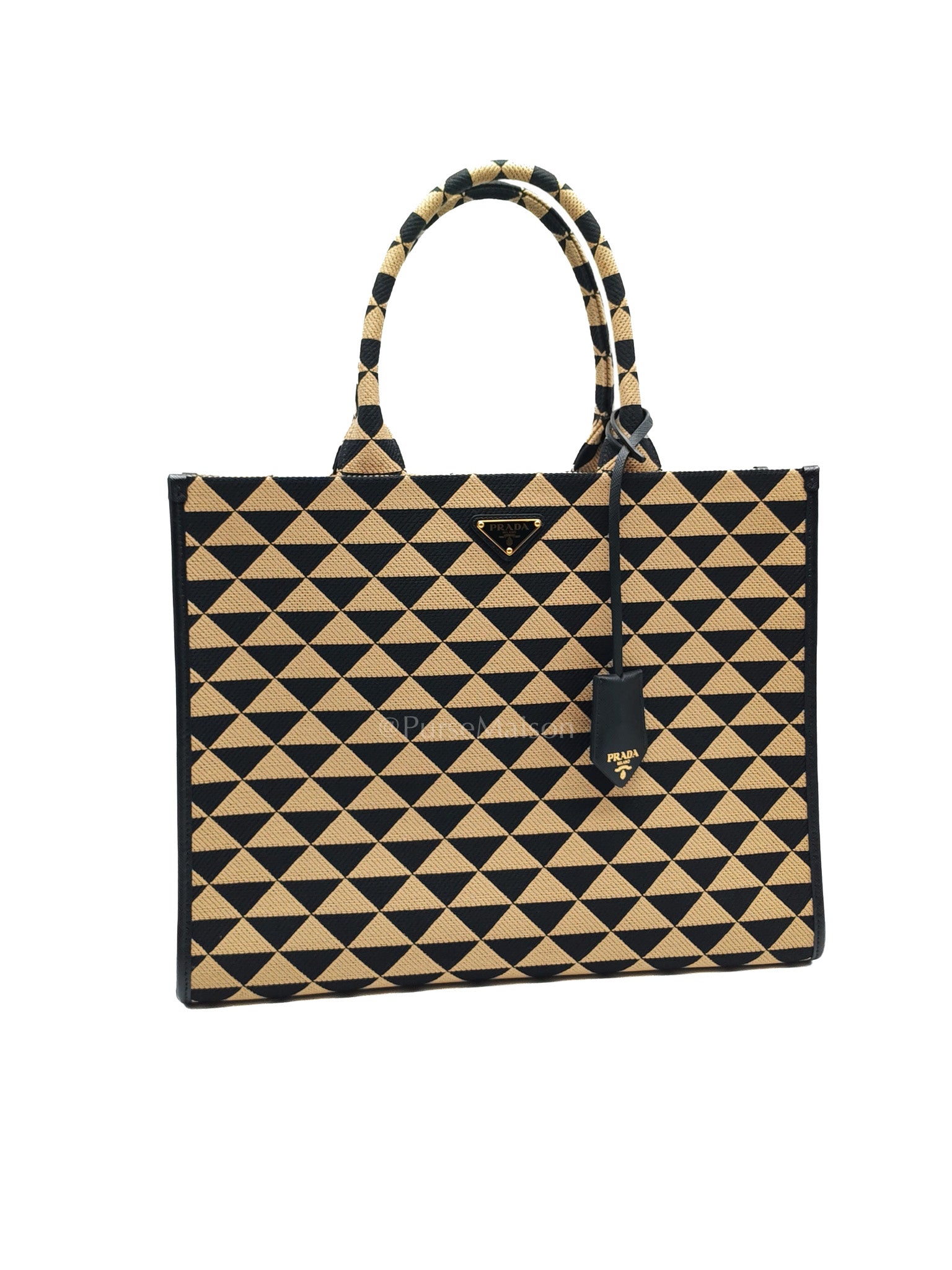 1BA356 Jacquard Triangolo Symbole Canvas Tote Bag | Purse Maison Luxury Bags Shop