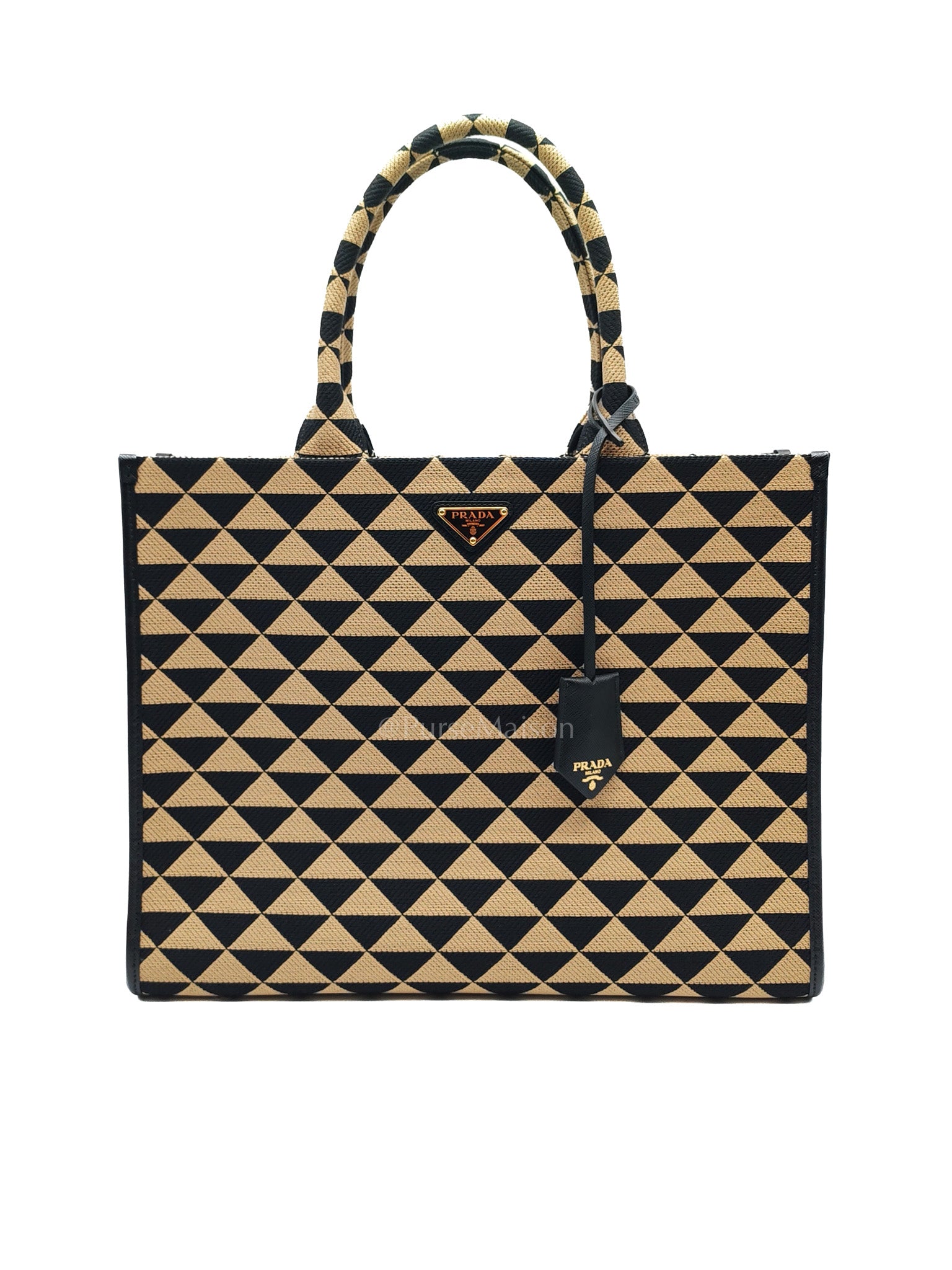 1BA356 Jacquard Triangolo Symbole Canvas Tote Bag | Purse Maison Luxury Bags Shop