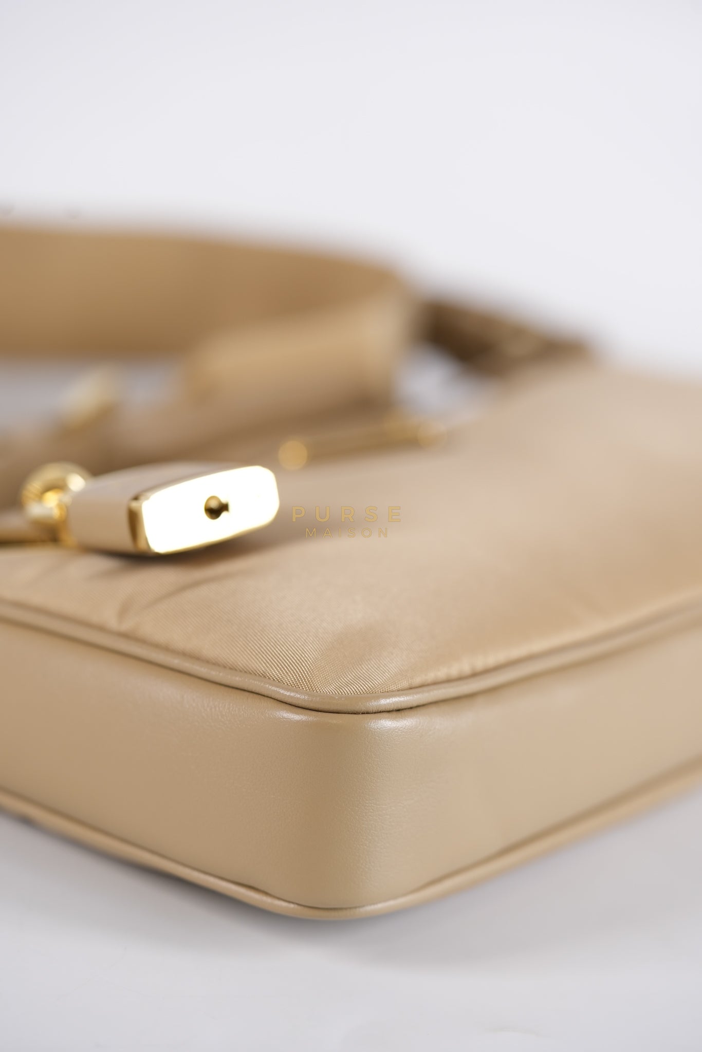 1BC234 Re-nylon and Leather Shoulder Bag in Camel | Purse Maison Luxury Bags Shop