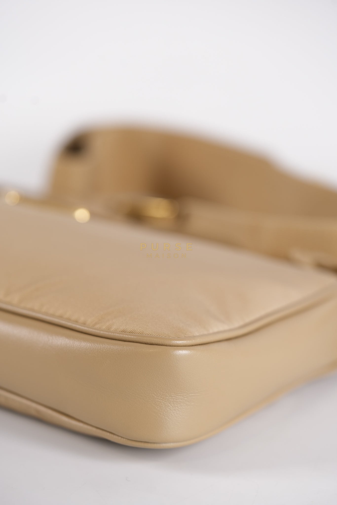 1BC234 Re-nylon and Leather Shoulder Bag in Camel | Purse Maison Luxury Bags Shop