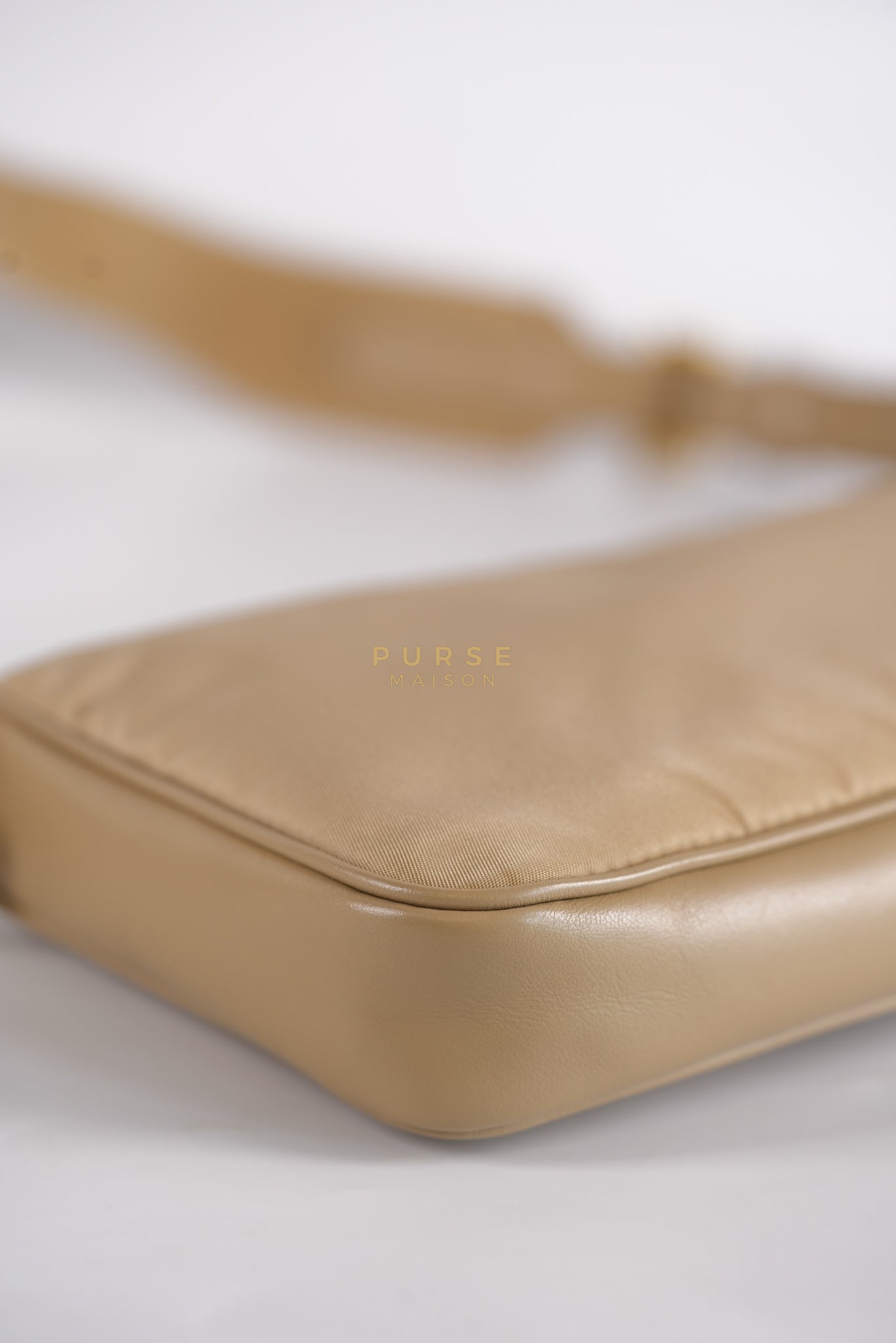 1BC234 Re-nylon and Leather Shoulder Bag in Camel | Purse Maison Luxury Bags Shop