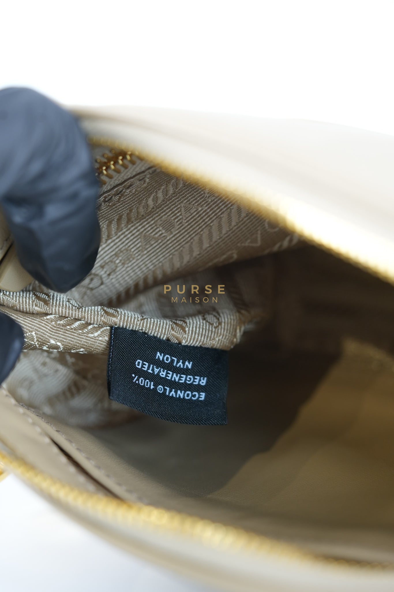 1BC234 Re-nylon and Leather Shoulder Bag in Camel | Purse Maison Luxury Bags Shop