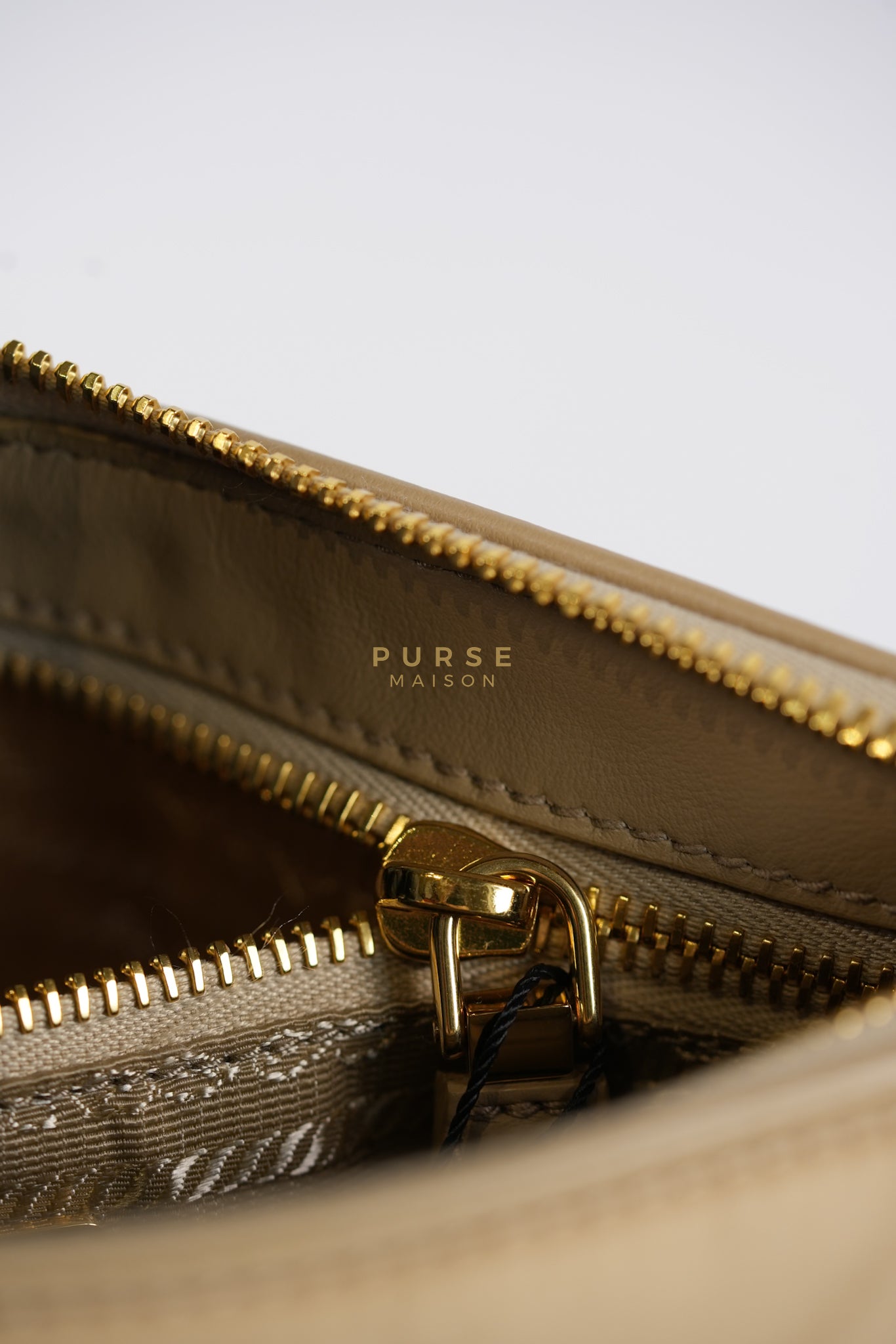 1BC234 Re-nylon and Leather Shoulder Bag in Camel | Purse Maison Luxury Bags Shop