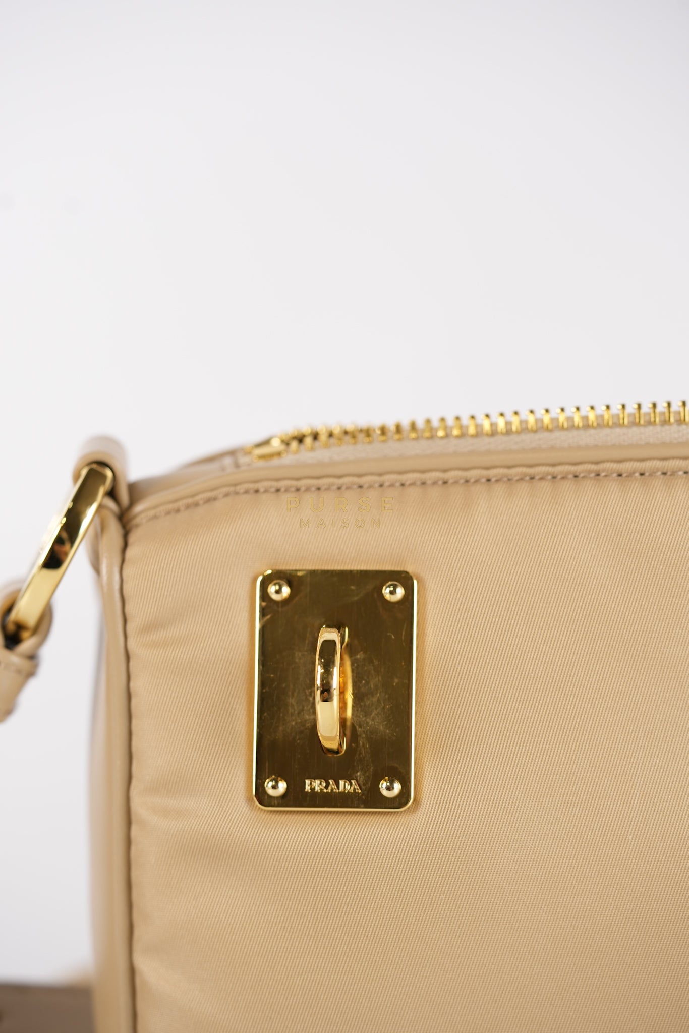 1BC234 Re-nylon and Leather Shoulder Bag in Camel | Purse Maison Luxury Bags Shop