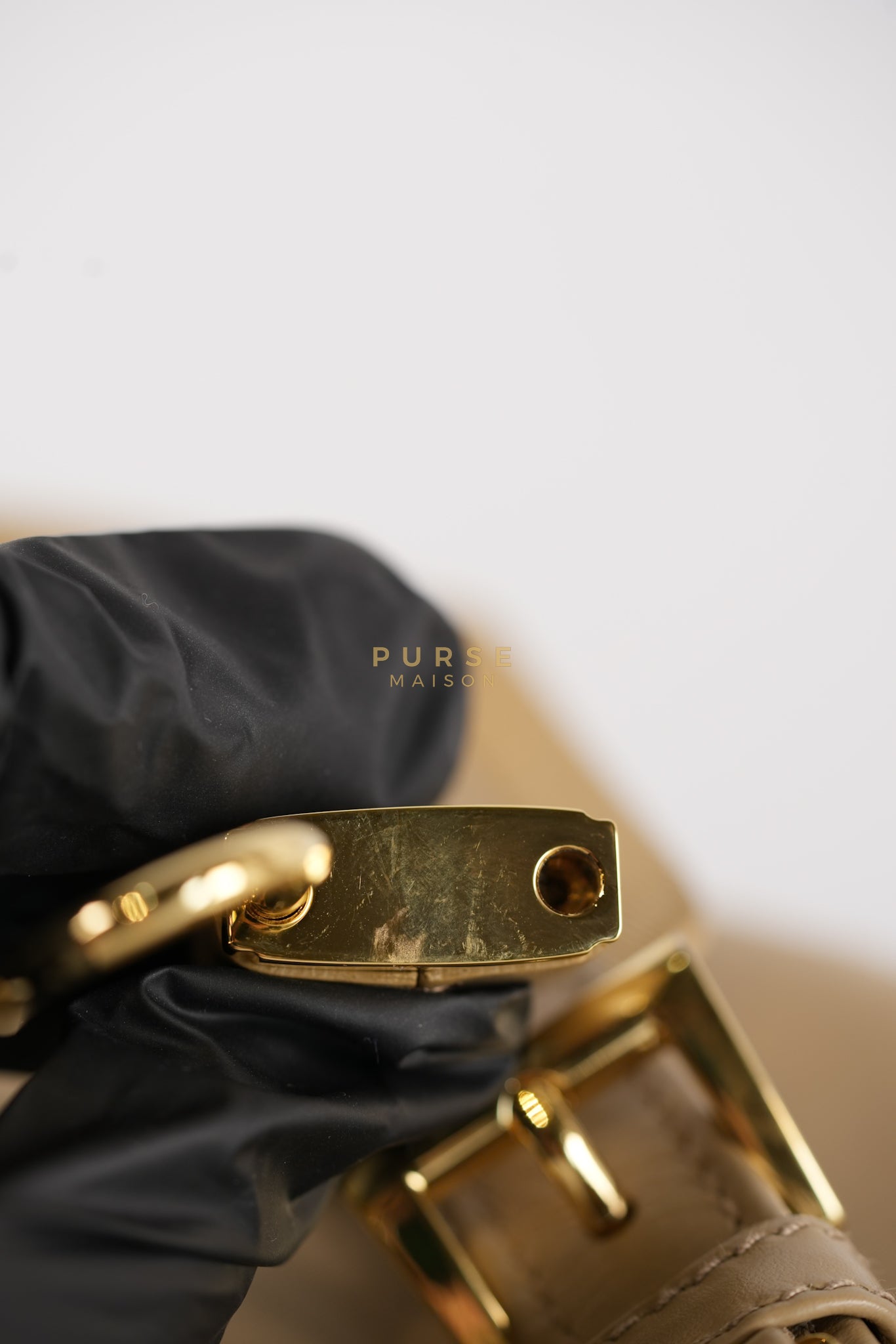 1BC234 Re-nylon and Leather Shoulder Bag in Camel | Purse Maison Luxury Bags Shop