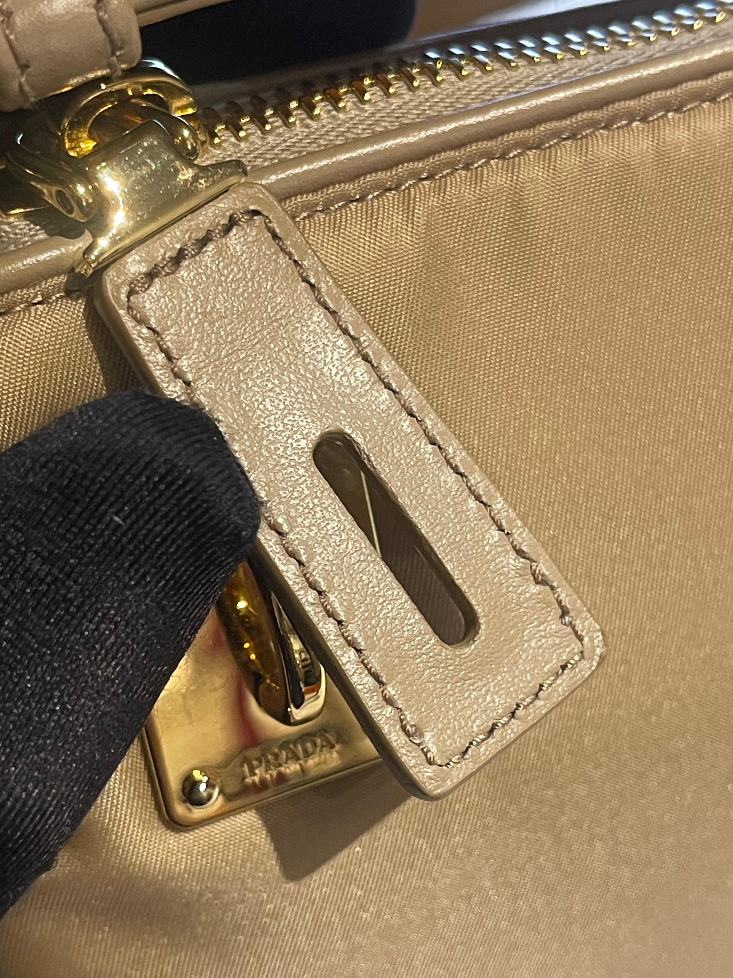 1BC234 Re-nylon and Leather Shoulder Bag in Camel | Purse Maison Luxury Bags Shop