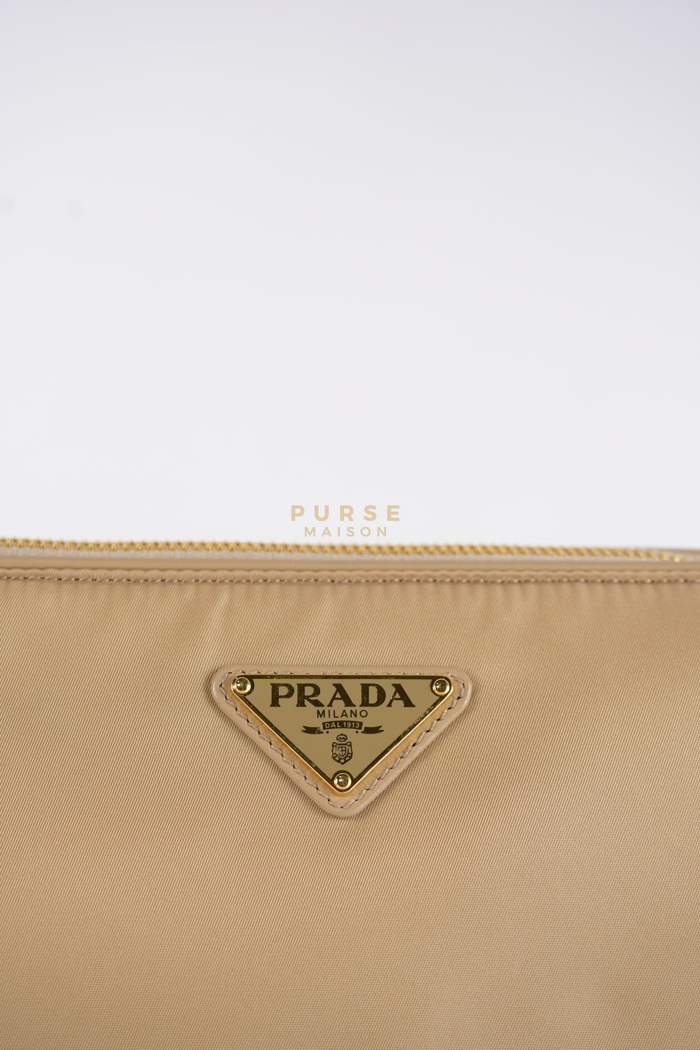 1BC234 Re-nylon and Leather Shoulder Bag in Camel | Purse Maison Luxury Bags Shop